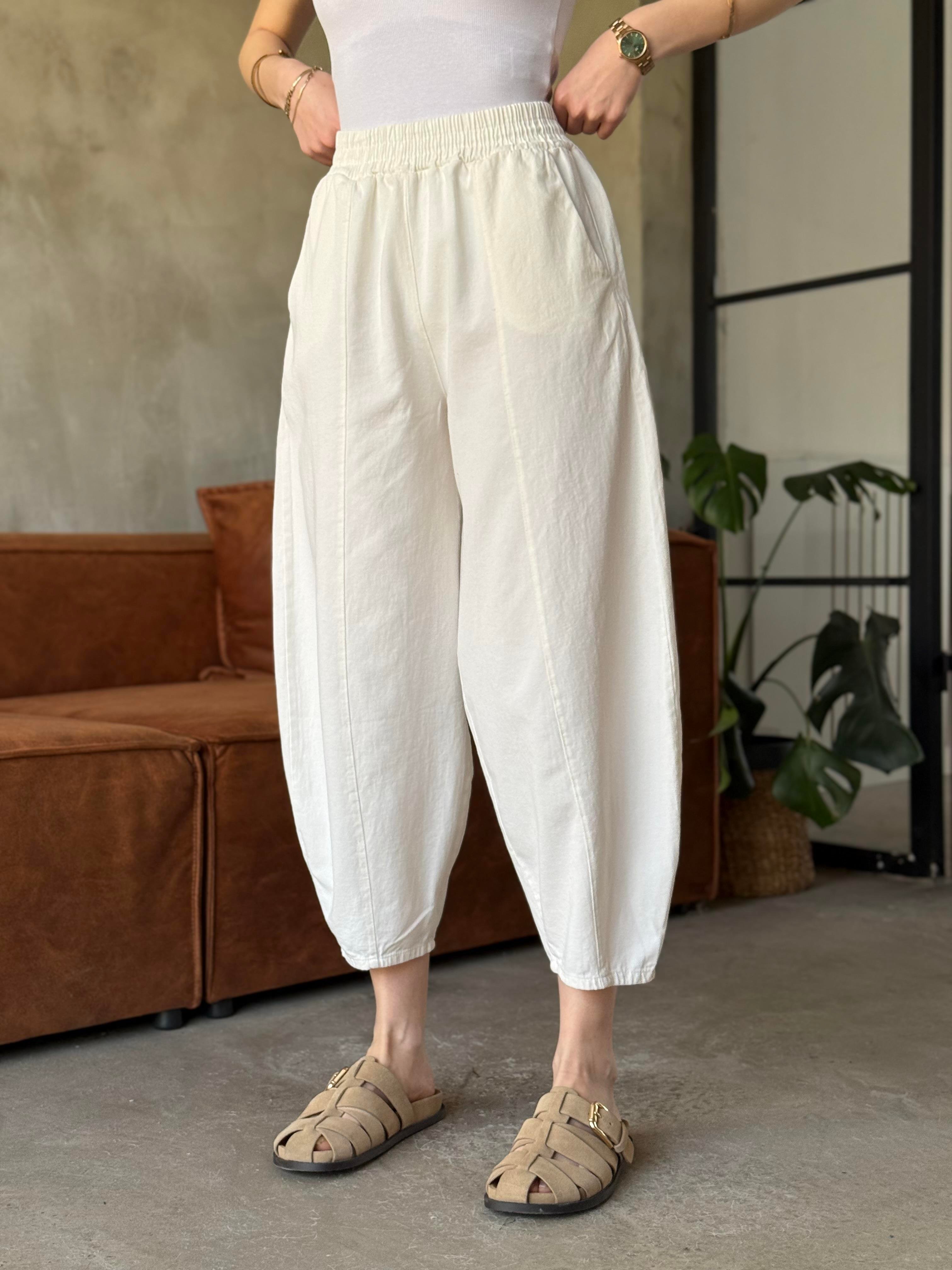 Gabardin Şalvar Pantolon - Beyaz - Dominatrend