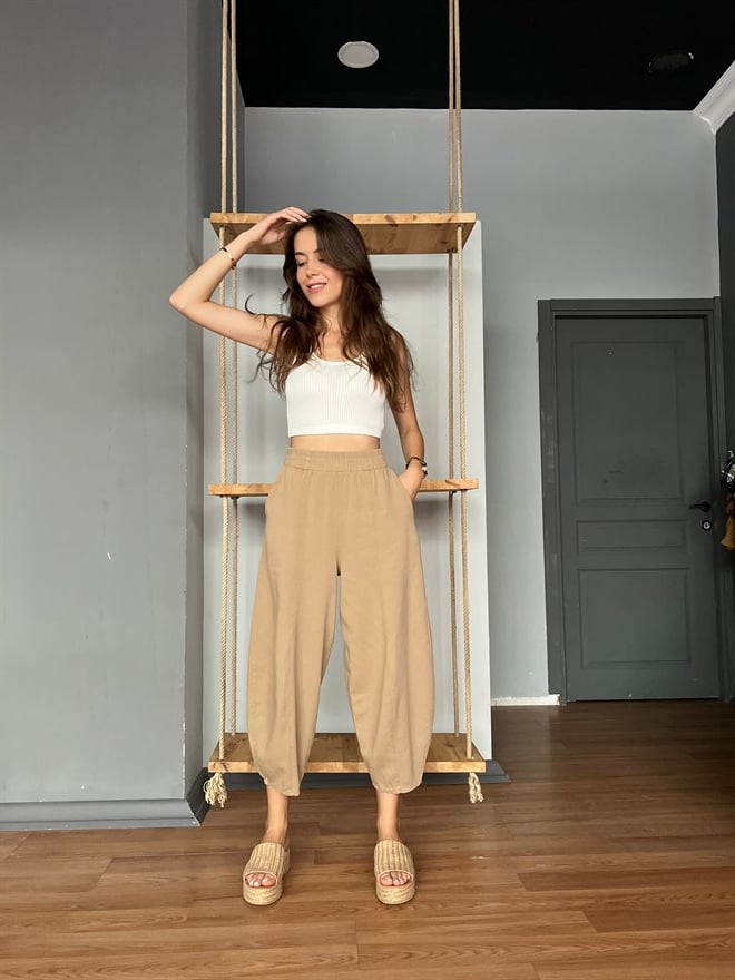 Gabardin Şalvar Pantolon - Camel - Dominatrend