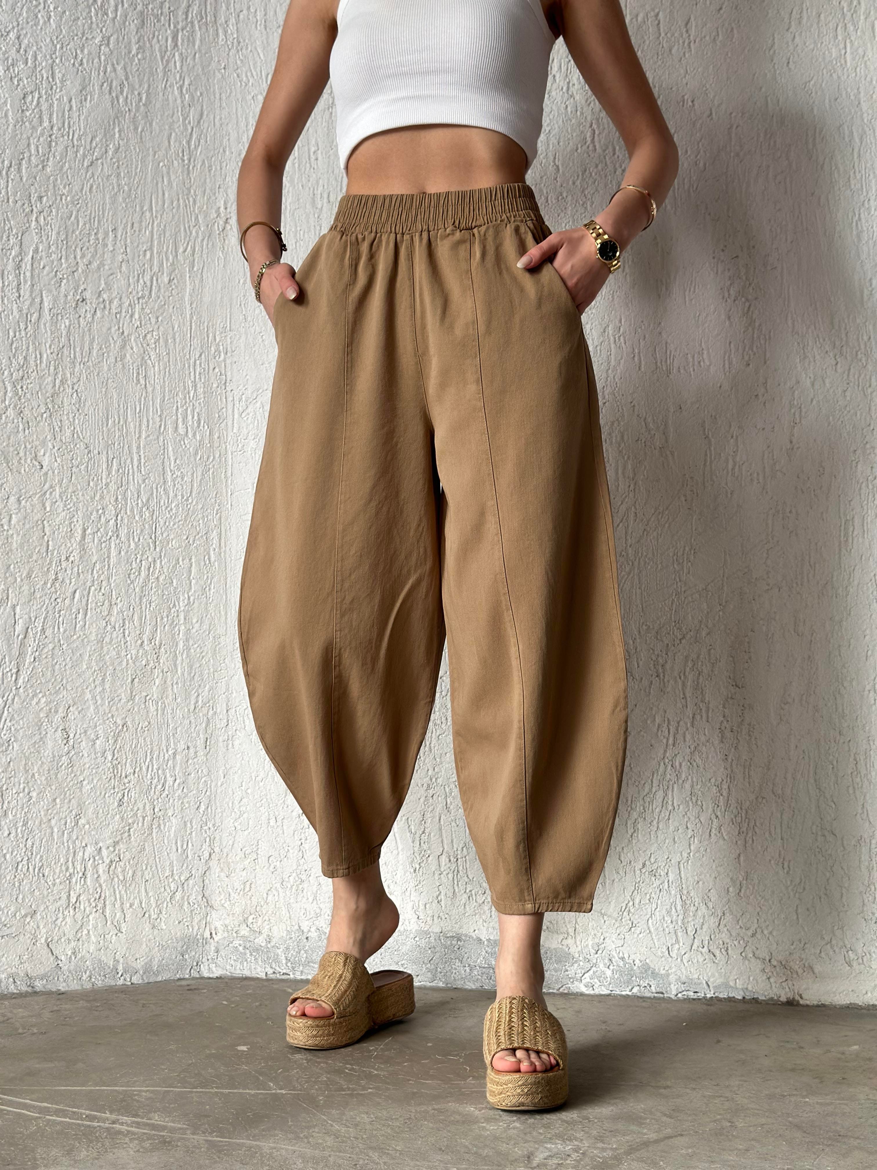 Gabardin Şalvar Pantolon - Camel - Dominatrend