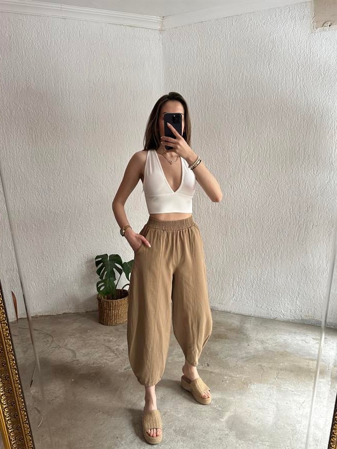 Gabardin Şalvar Pantolon - Camel - Dominatrend
