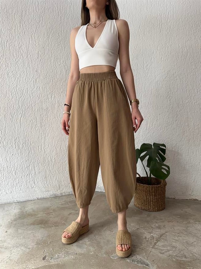 Gabardin Şalvar Pantolon - Camel - Dominatrend