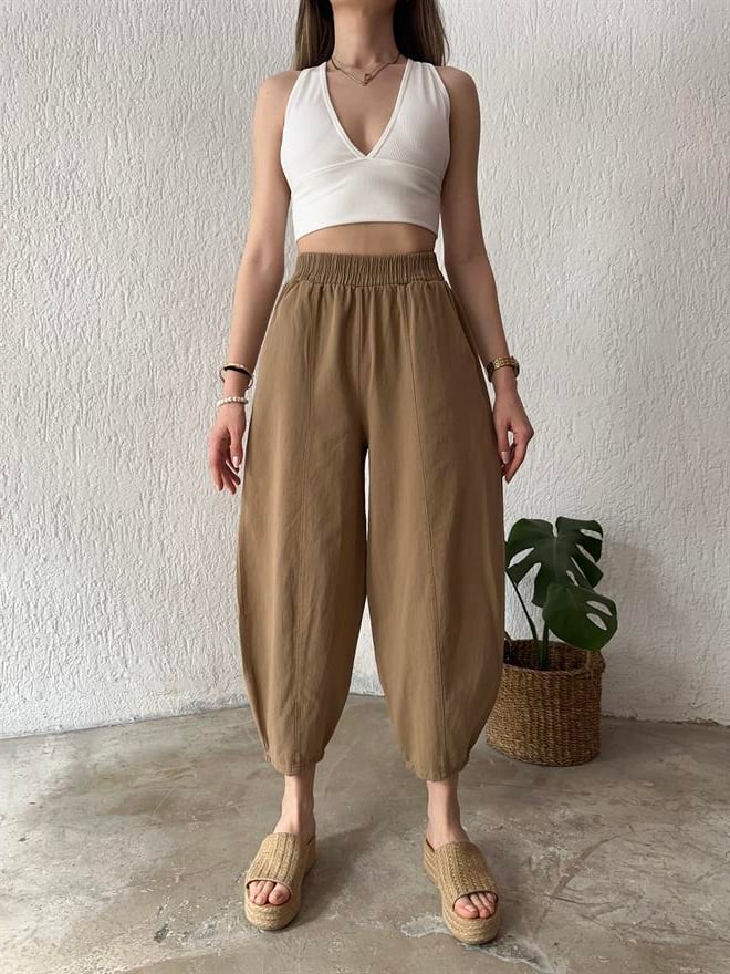 Gabardin Şalvar Pantolon - Camel - Dominatrend