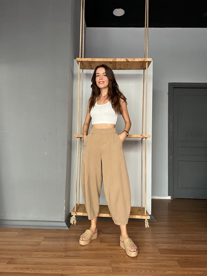 Gabardin Şalvar Pantolon - Camel - Dominatrend