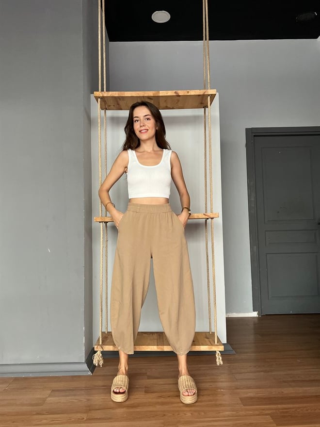 Gabardin Şalvar Pantolon - Camel - Dominatrend