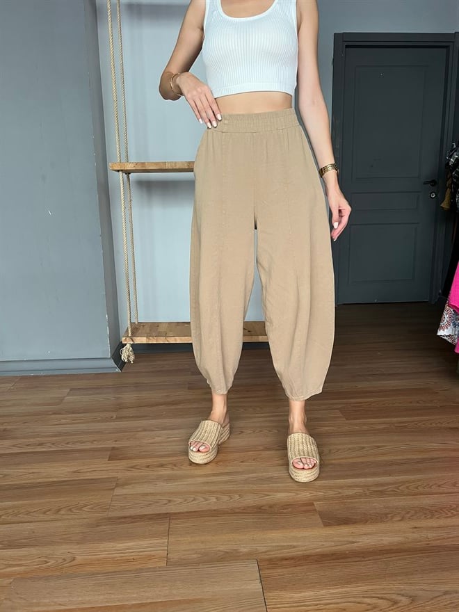 Gabardin Şalvar Pantolon - Camel - Dominatrend