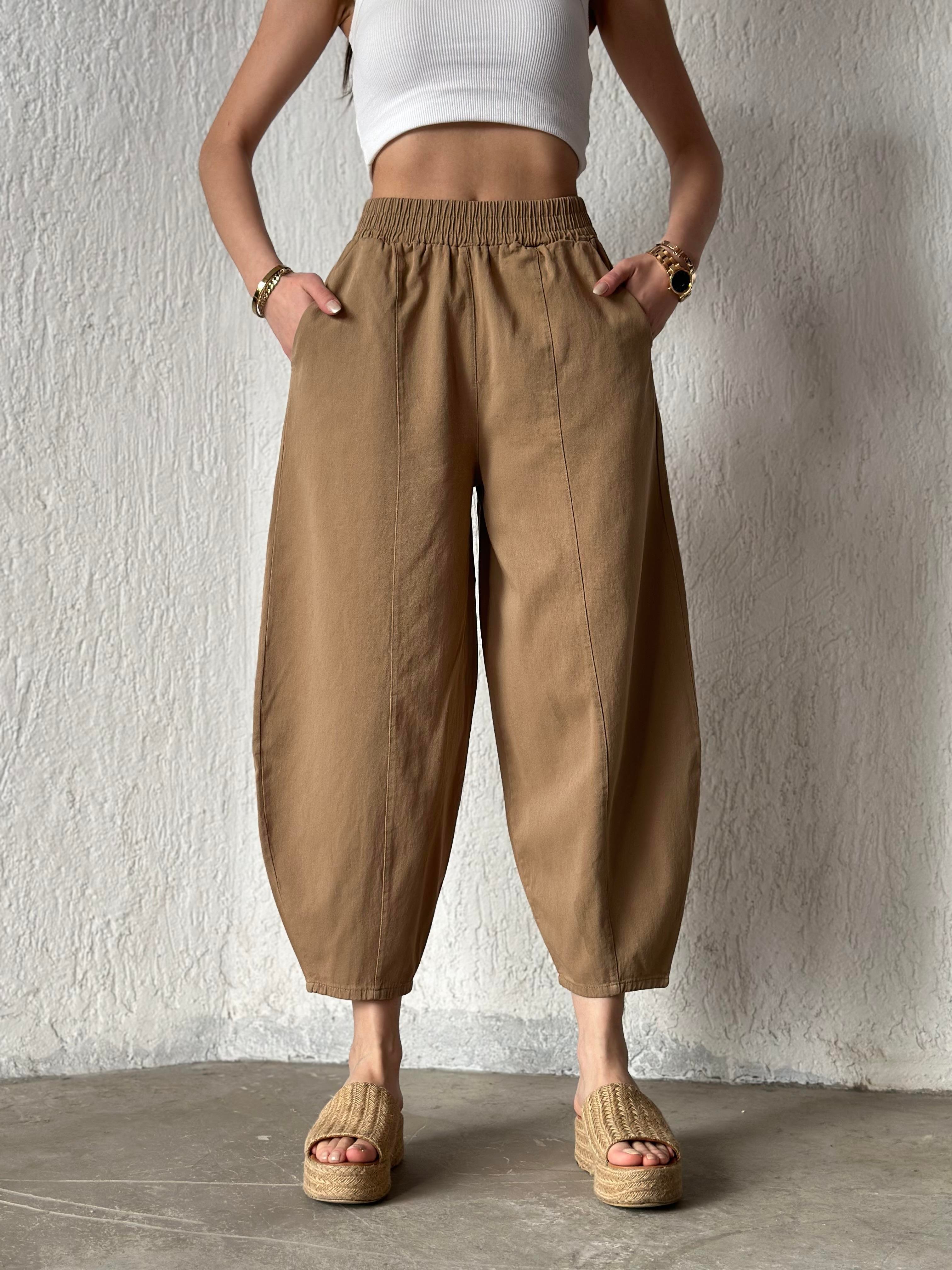 Gabardin Şalvar Pantolon - Camel - Dominatrend
