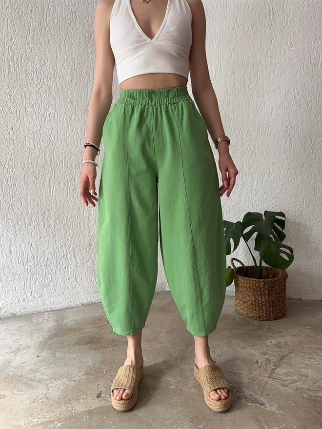 Gabardin Şalvar Pantolon - Fıstık Yeşili - Dominatrend