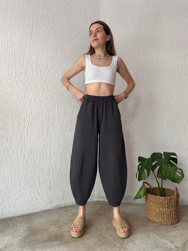 Gabardin Şalvar Pantolon - Gri - Dominatrend