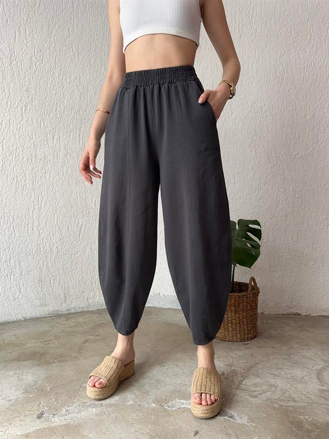 Gabardin Şalvar Pantolon - Gri - Dominatrend