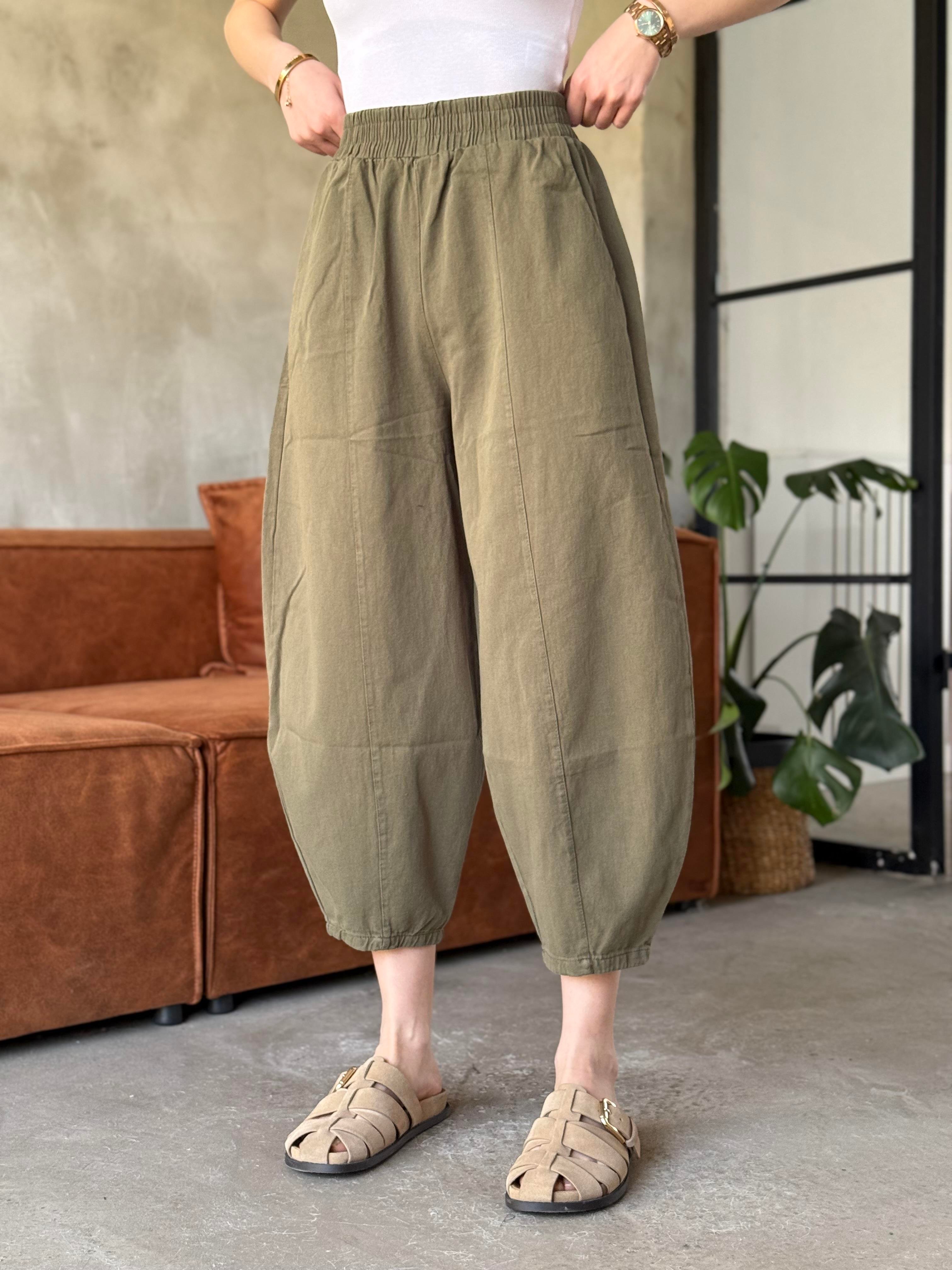 Gabardin Şalvar Pantolon - Haki - Dominatrend