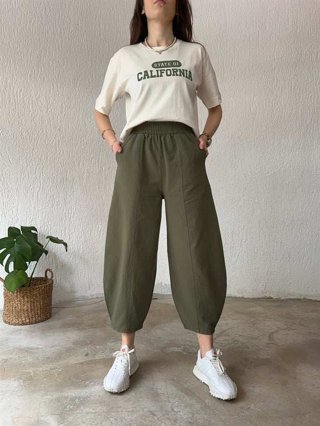 Gabardin Şalvar Pantolon - Haki - Dominatrend