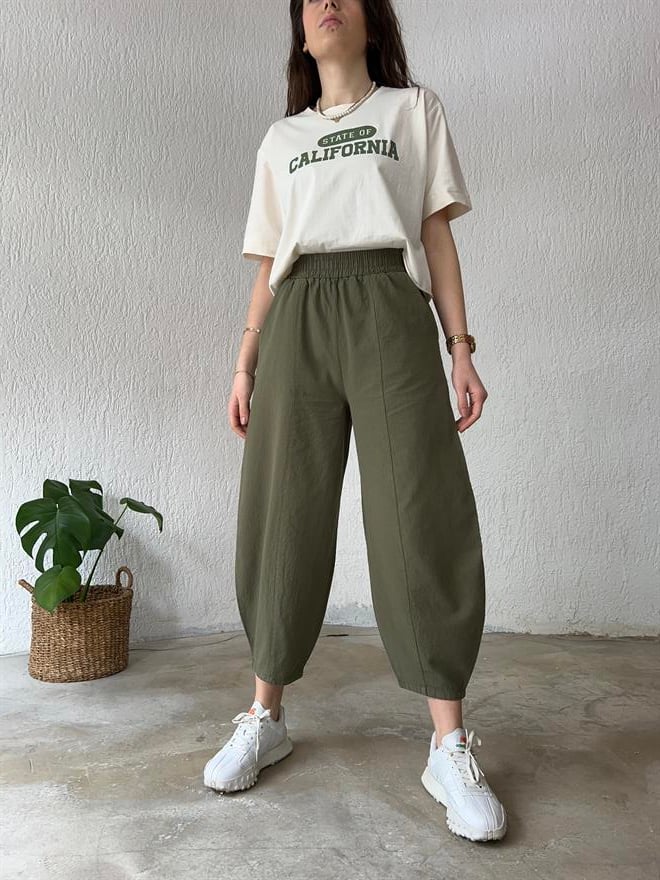Gabardin Şalvar Pantolon - Haki - Dominatrend