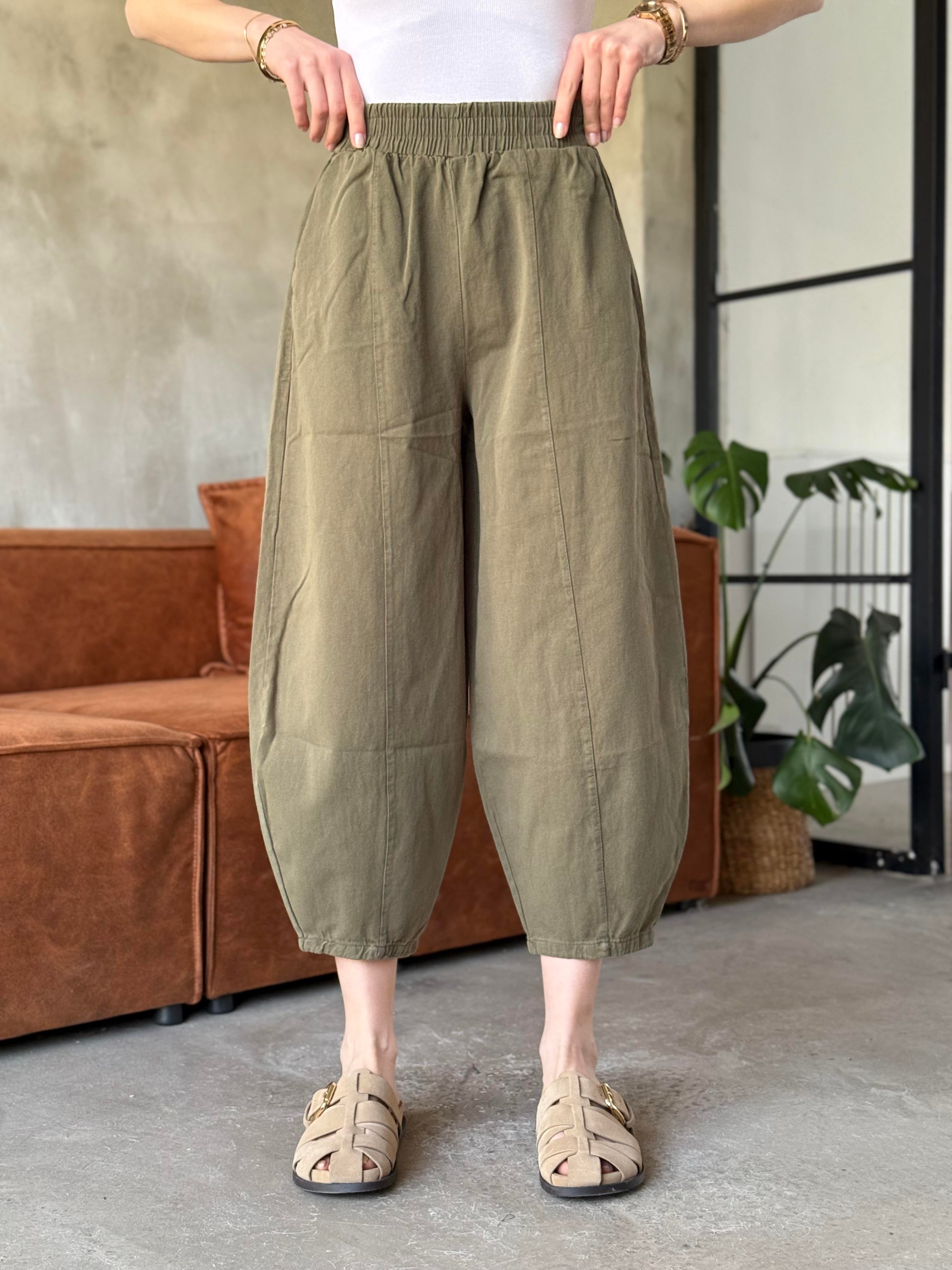 Gabardin Şalvar Pantolon - Haki - Dominatrend