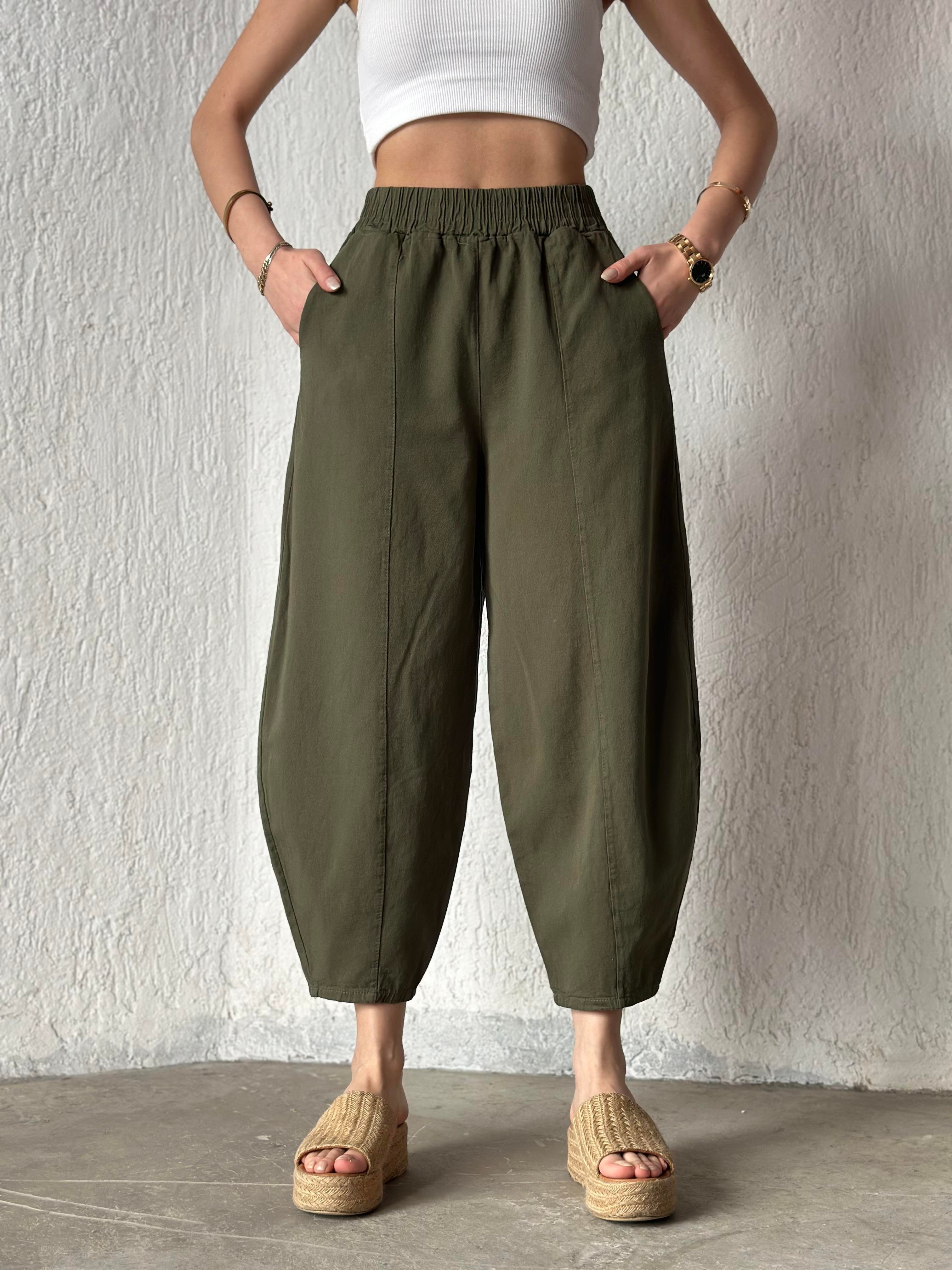 Gabardin Şalvar Pantolon - Haki - Dominatrend