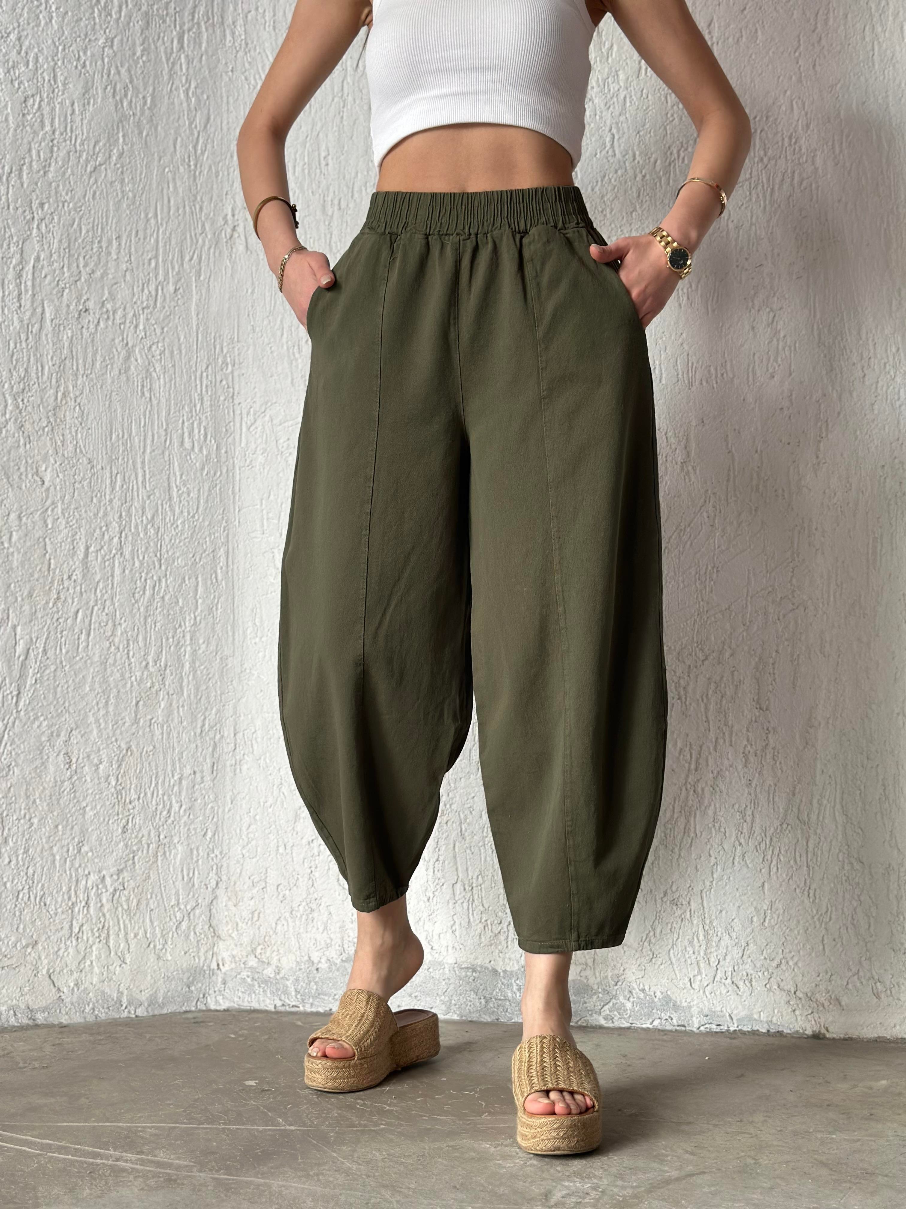 Gabardin Şalvar Pantolon - Haki - Dominatrend