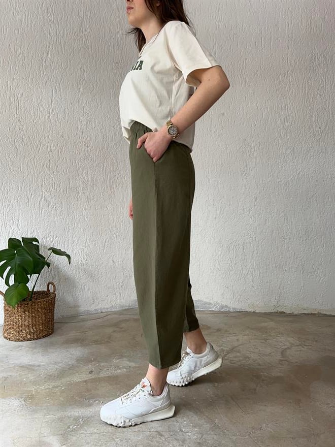 Gabardin Şalvar Pantolon - Haki - Dominatrend