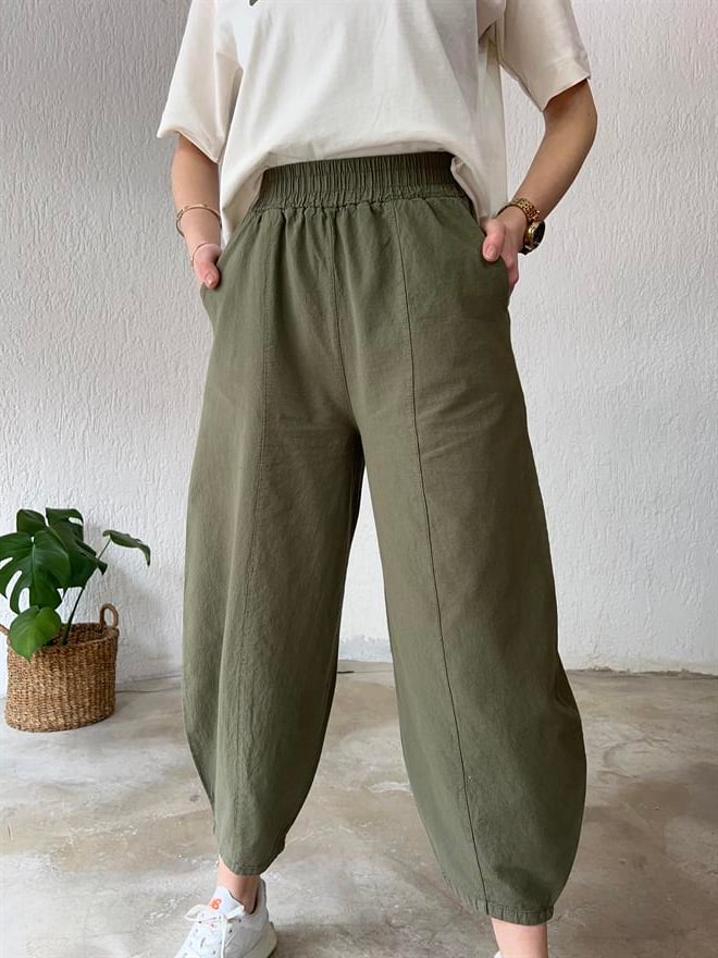 Gabardin Şalvar Pantolon - Haki - Dominatrend