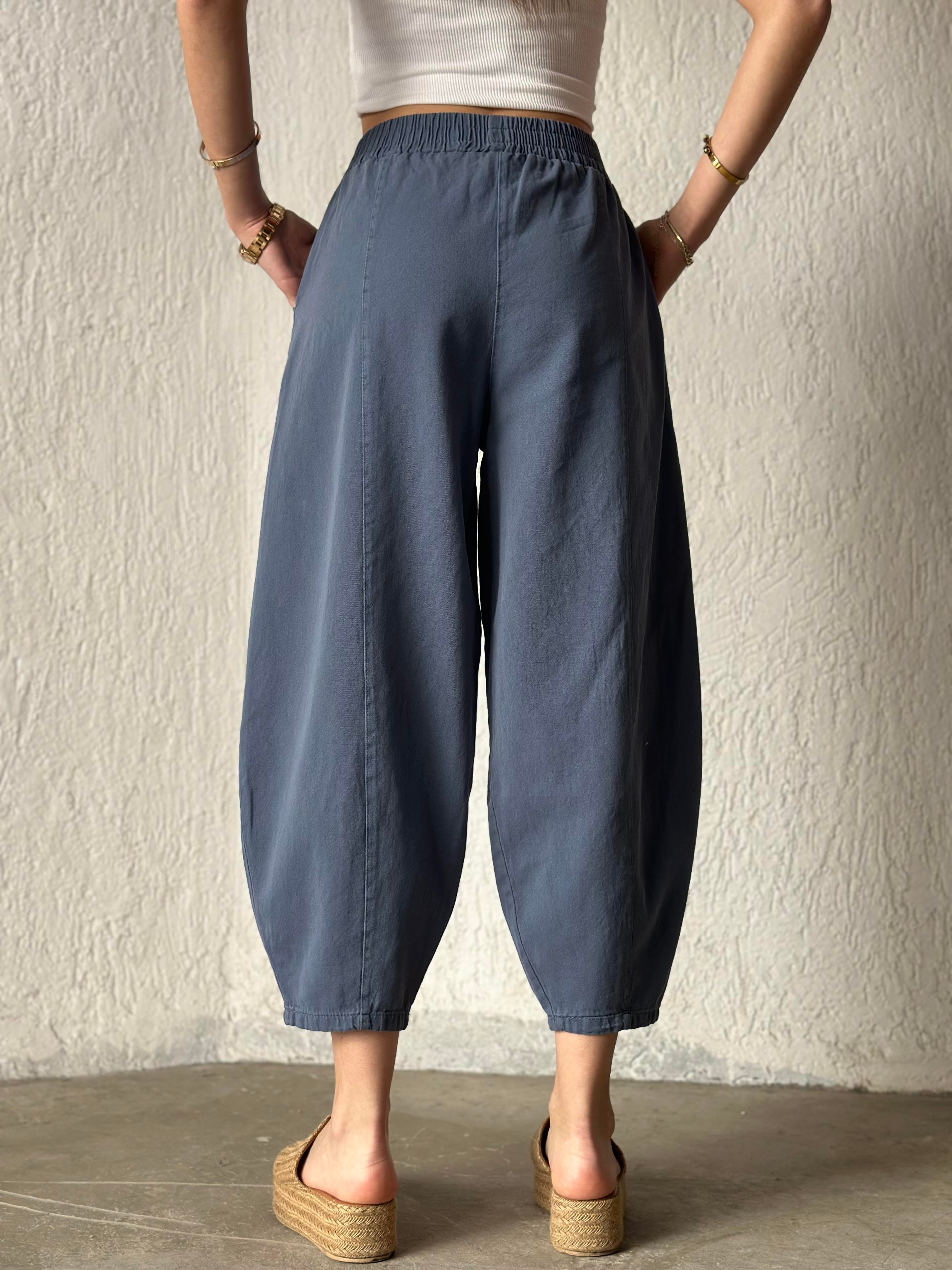 Gabardin Şalvar Pantolon - İndigo - Dominatrend