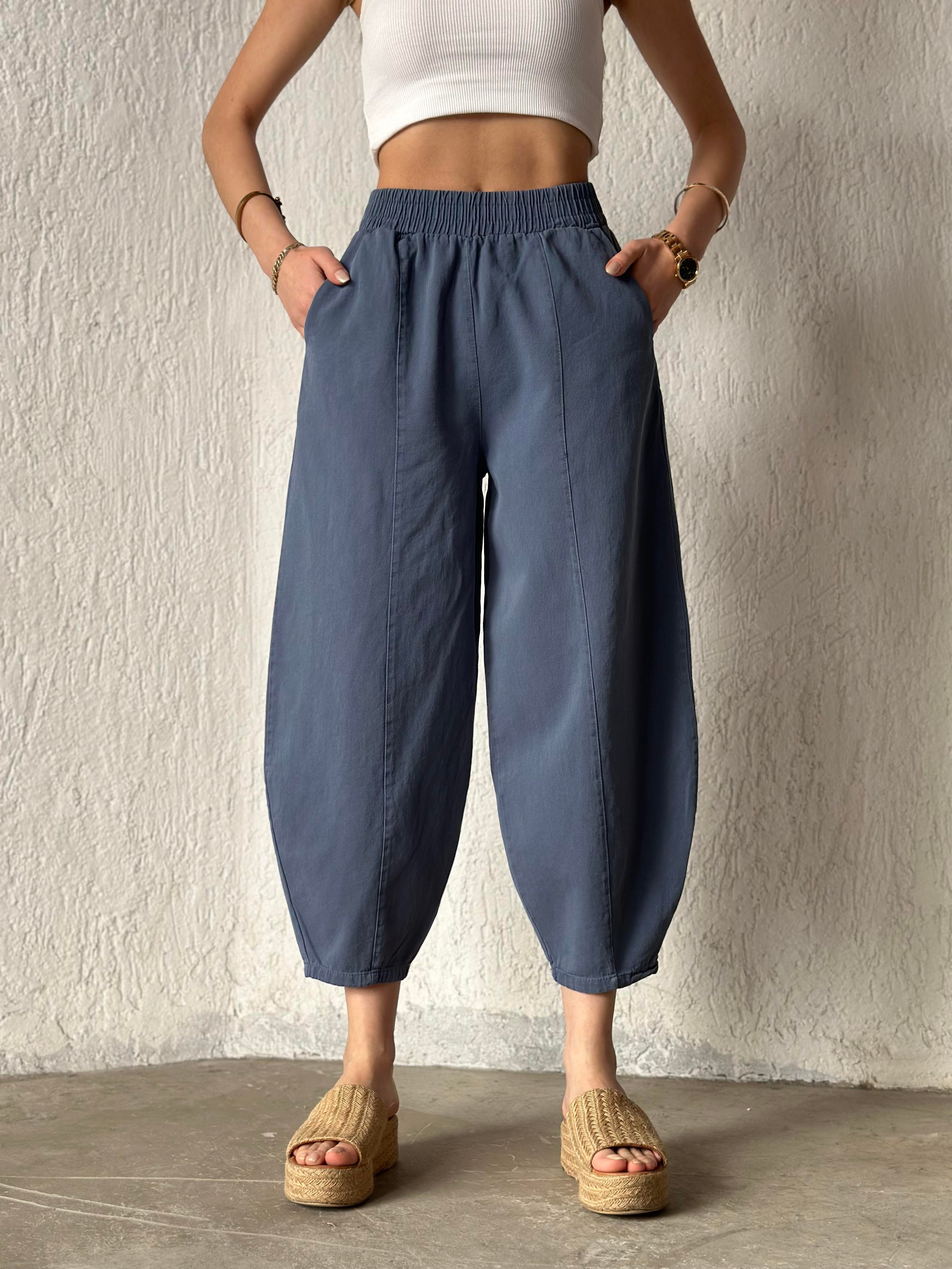 Gabardin Şalvar Pantolon - İndigo - Dominatrend