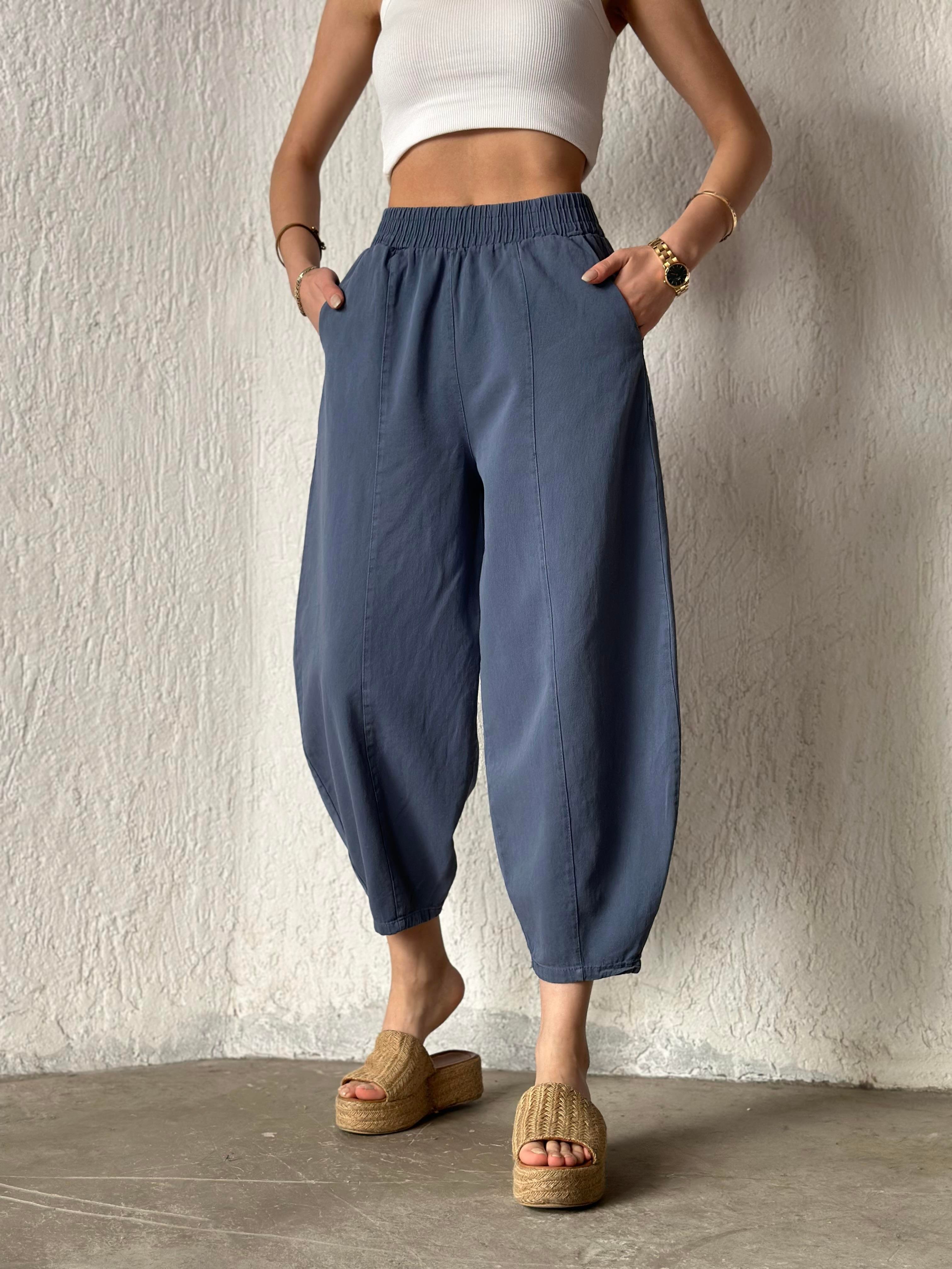 Gabardin Şalvar Pantolon - İndigo - Dominatrend
