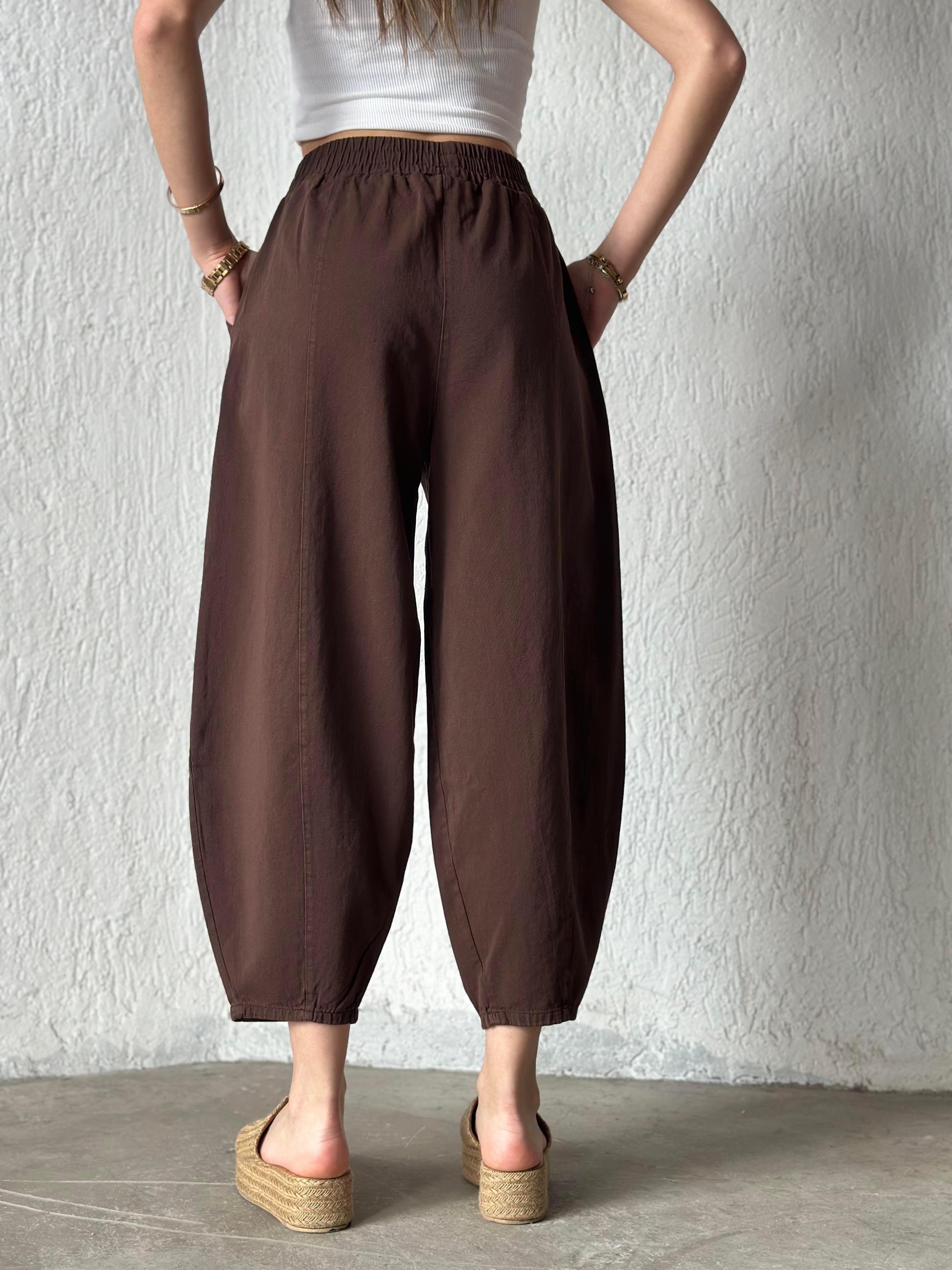 Gabardin Şalvar Pantolon - Kahverengi - Dominatrend