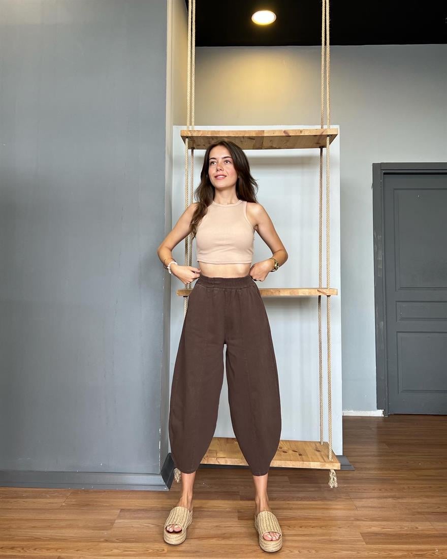 Gabardin Şalvar Pantolon - Kahverengi - Dominatrend
