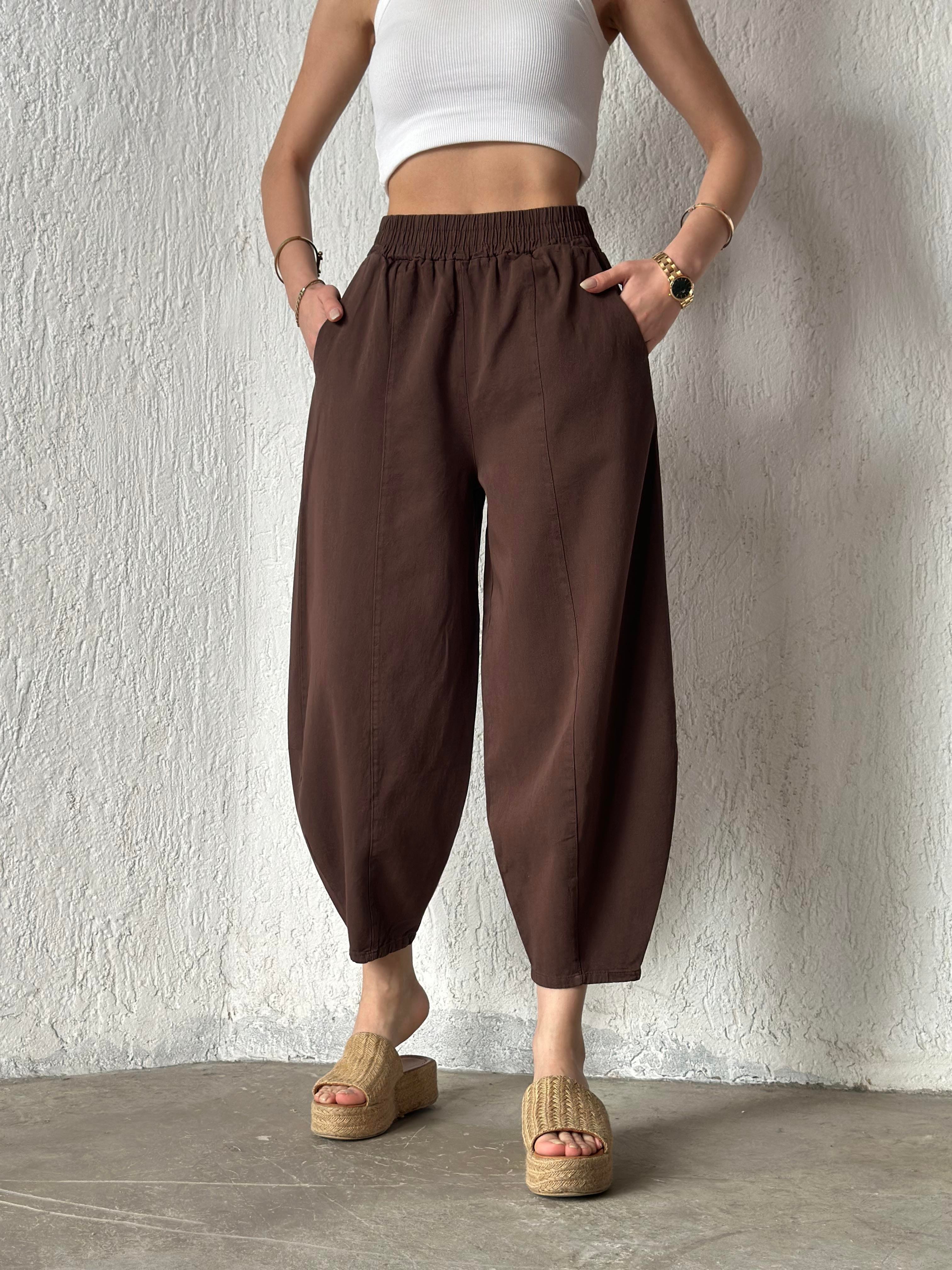 Gabardin Şalvar Pantolon - Kahverengi - Dominatrend