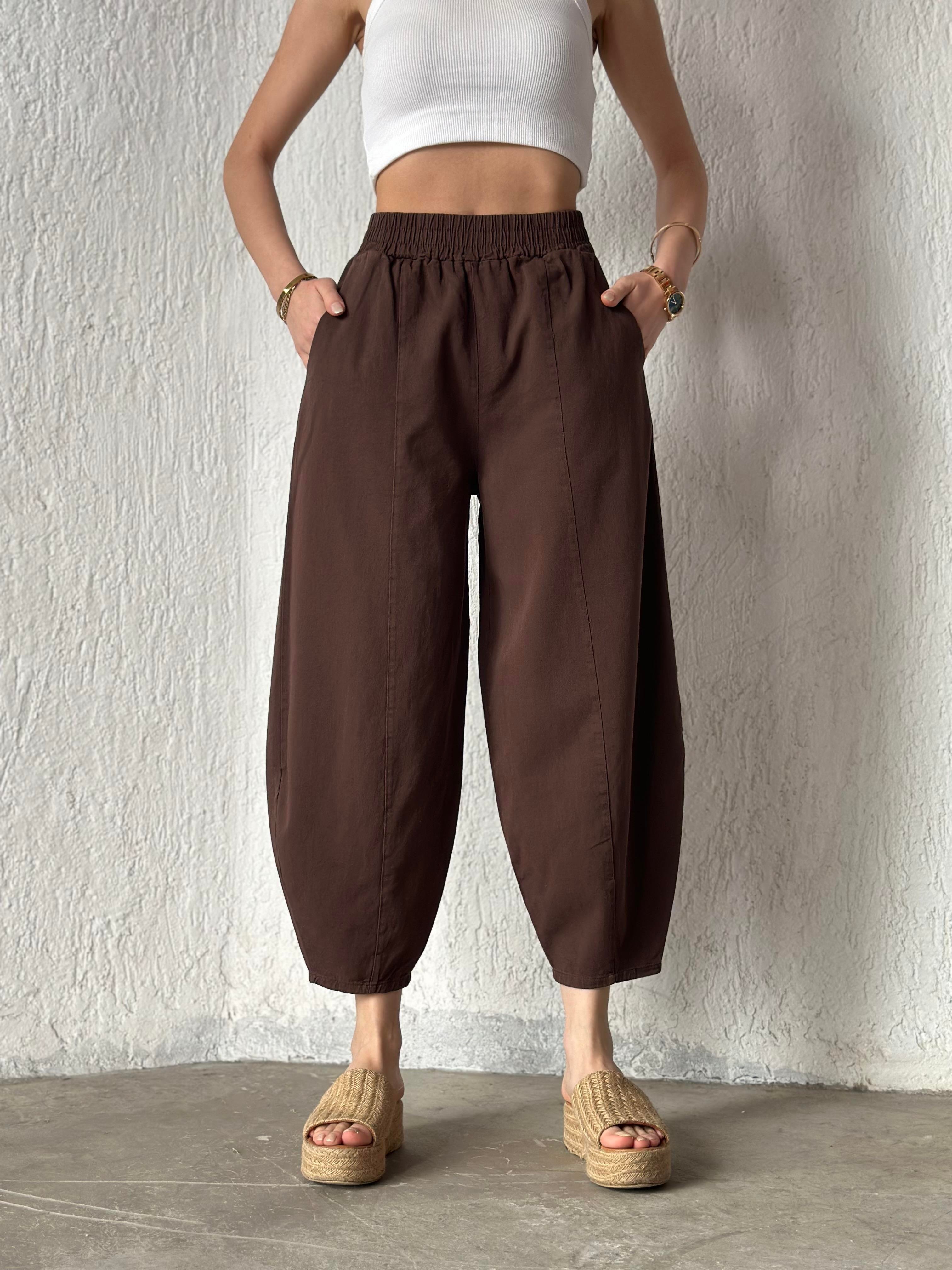 Gabardin Şalvar Pantolon - Kahverengi - Dominatrend