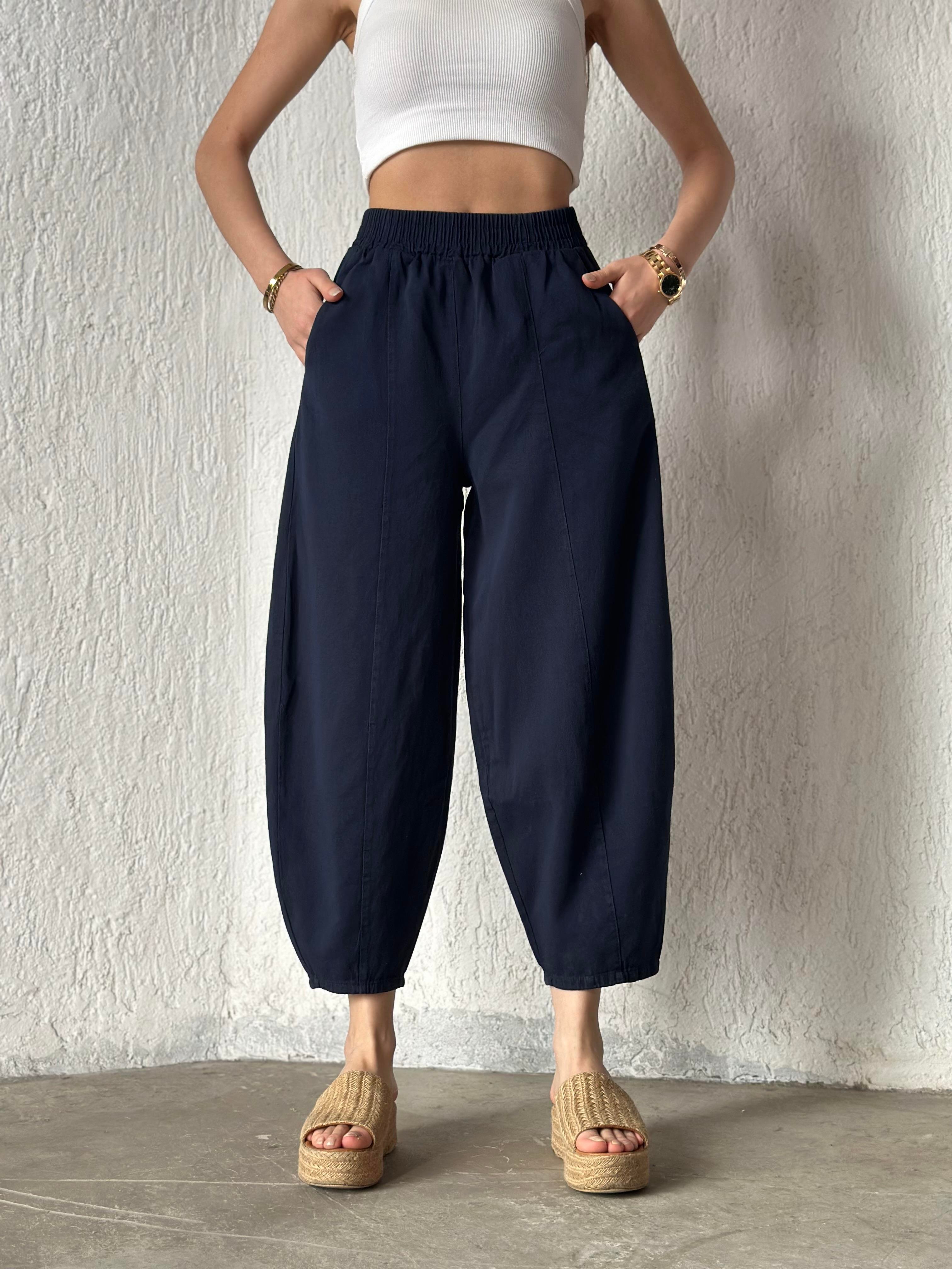 Gabardin Şalvar Pantolon - Lacivert - Dominatrend