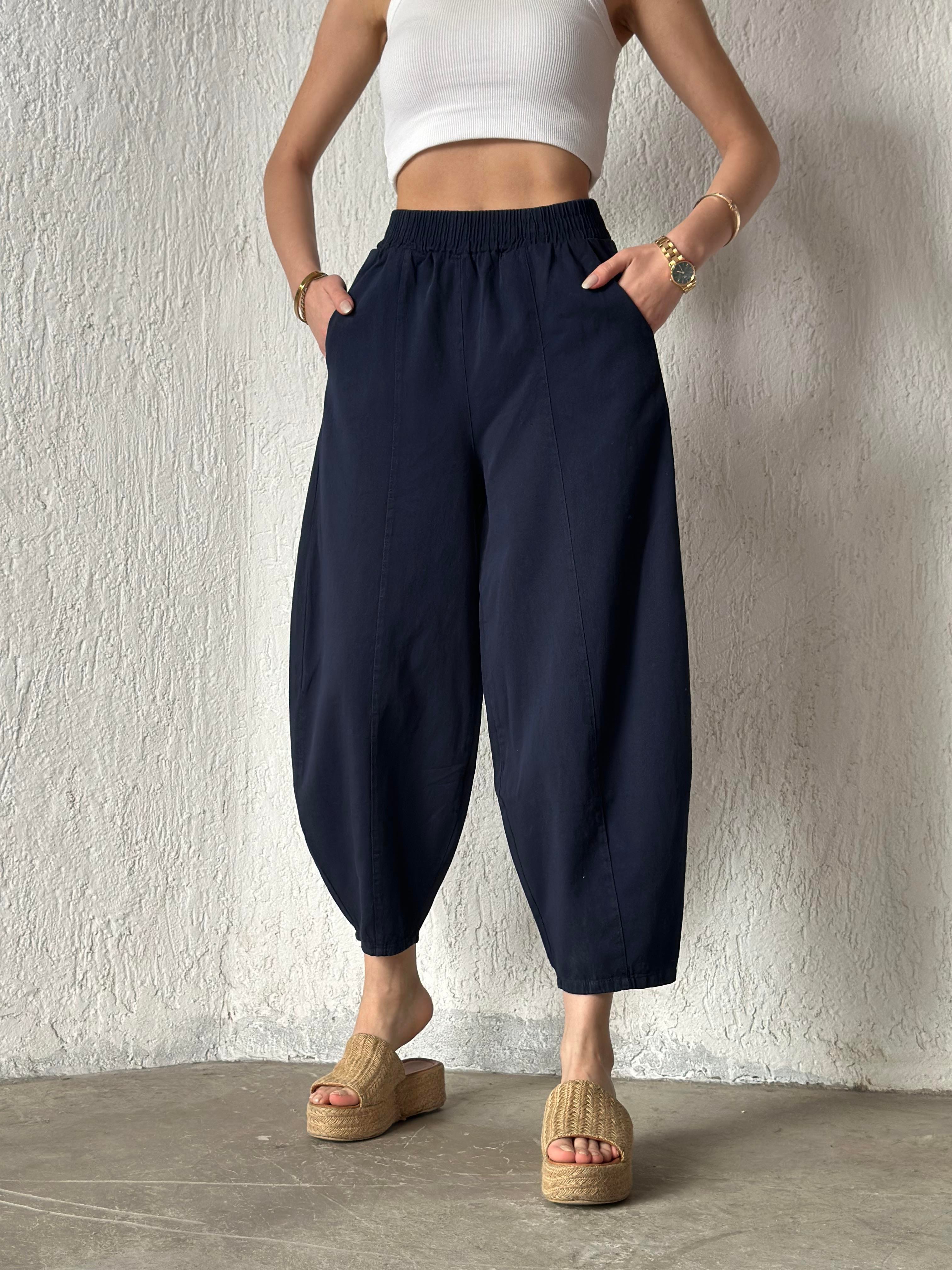 Gabardin Şalvar Pantolon - Lacivert - Dominatrend