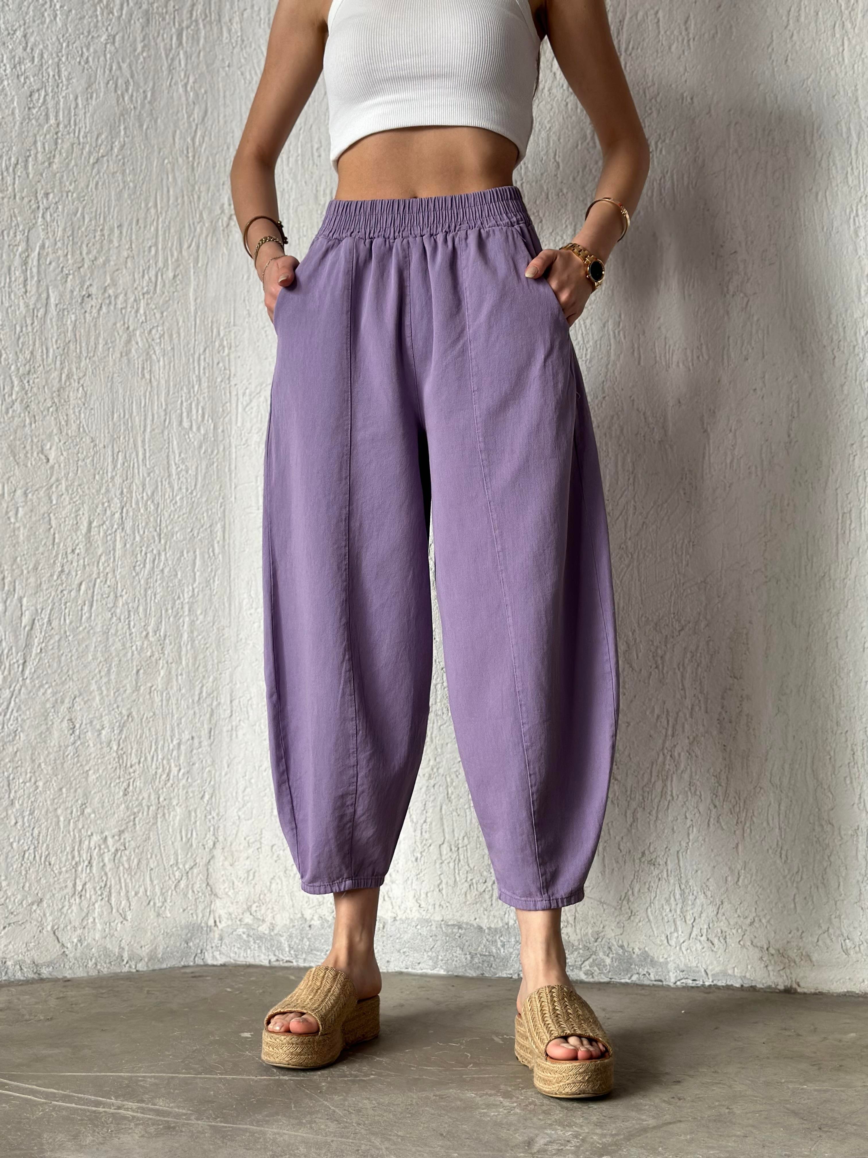 Gabardin Şalvar Pantolon - Lila - Dominatrend