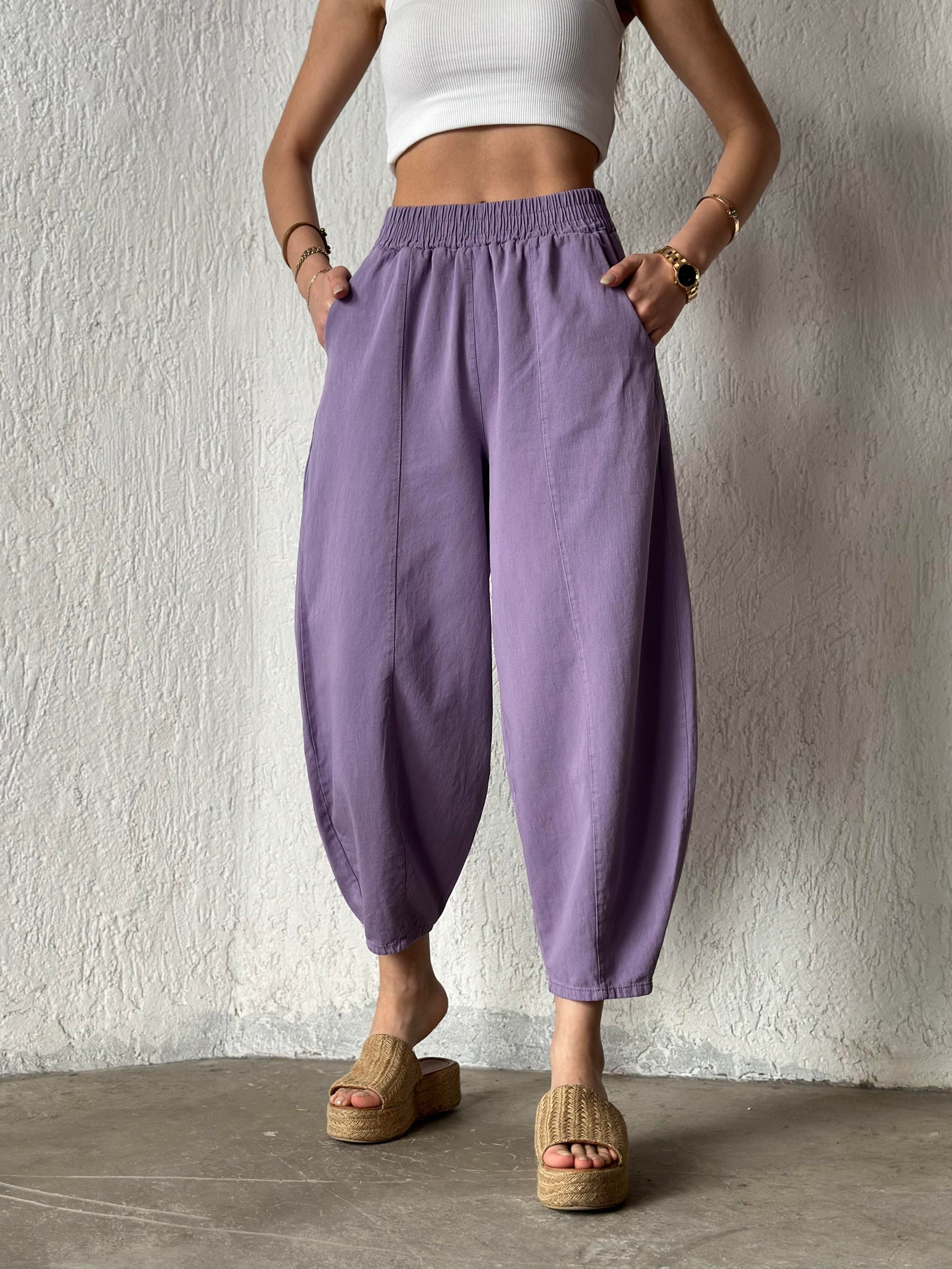 Gabardin Şalvar Pantolon - Lila - Dominatrend