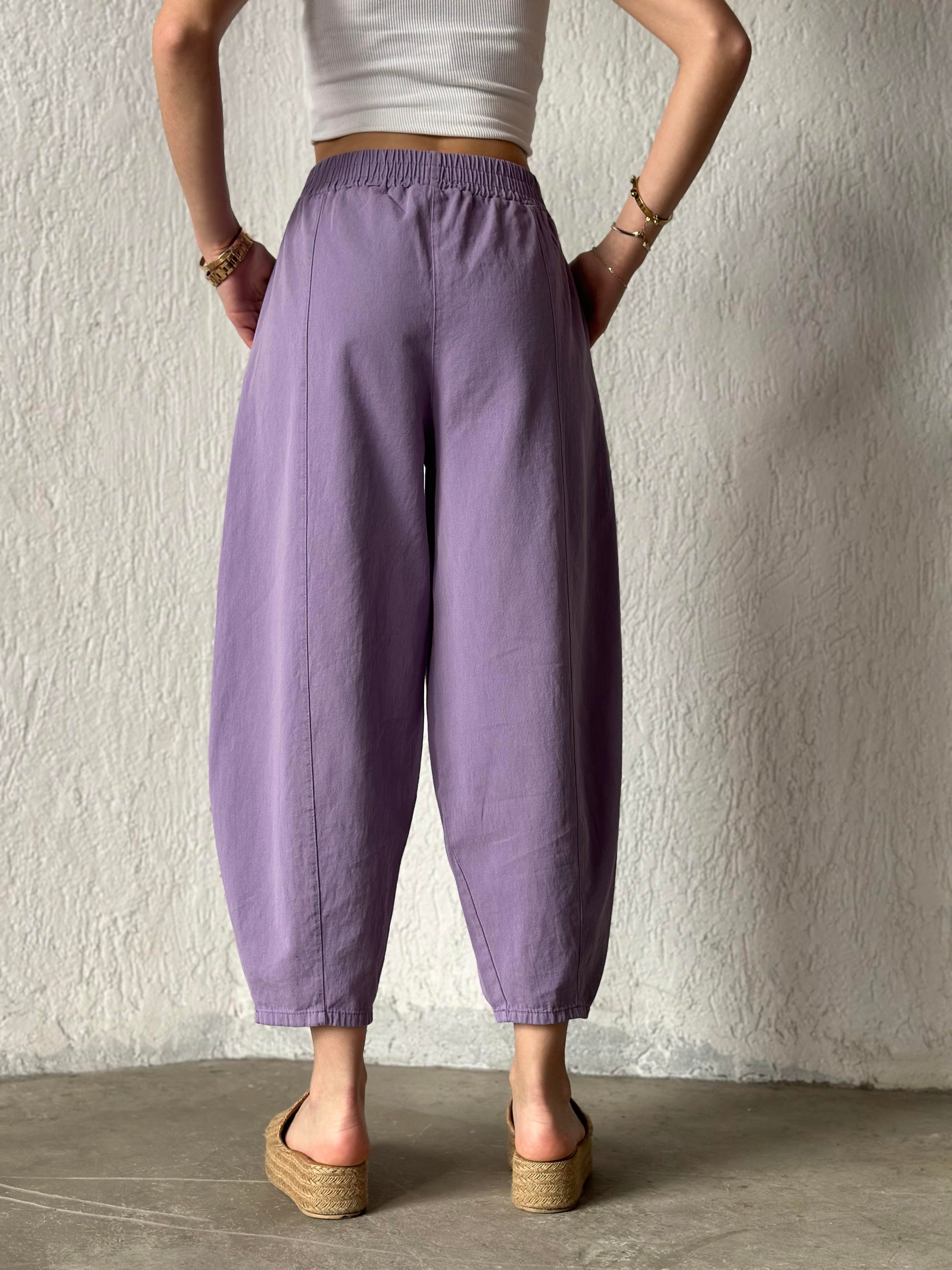 Gabardin Şalvar Pantolon - Lila - Dominatrend