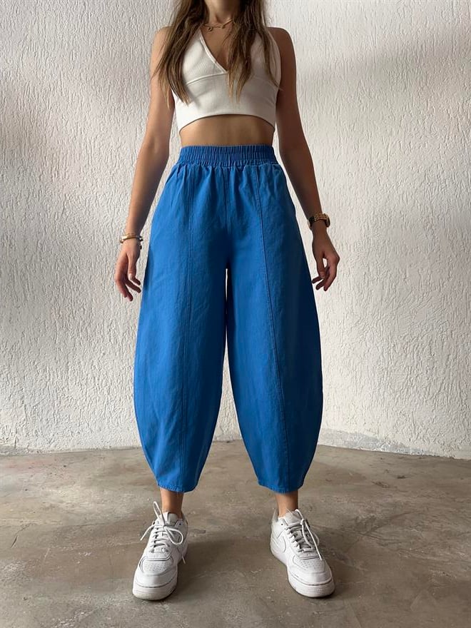 Gabardin Şalvar Pantolon - Mavi - Dominatrend