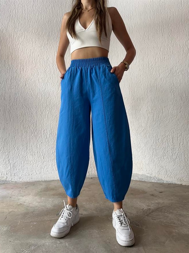 Gabardin Şalvar Pantolon - Mavi - Dominatrend