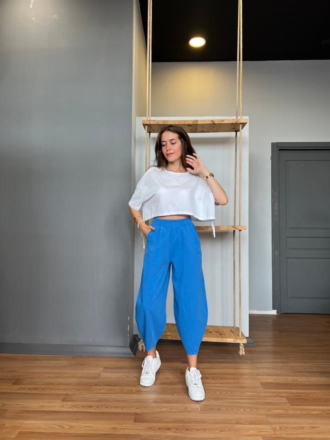 Gabardin Şalvar Pantolon - Mavi - Dominatrend
