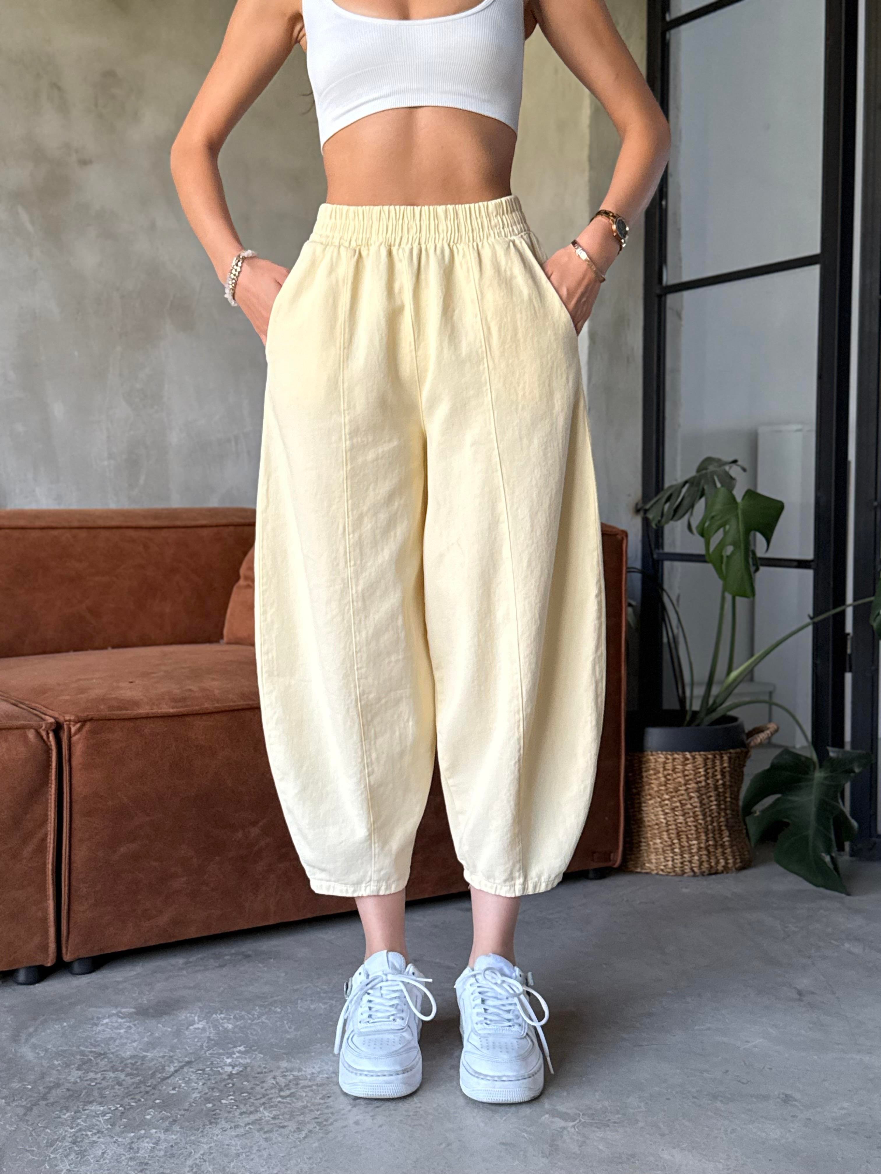 Gabardin Şalvar Pantolon - sarı - Dominatrend