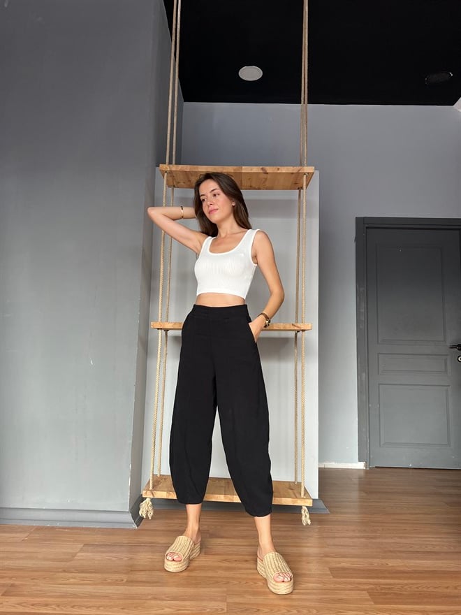 Gabardin Şalvar Pantolon - Siyah - Dominatrend