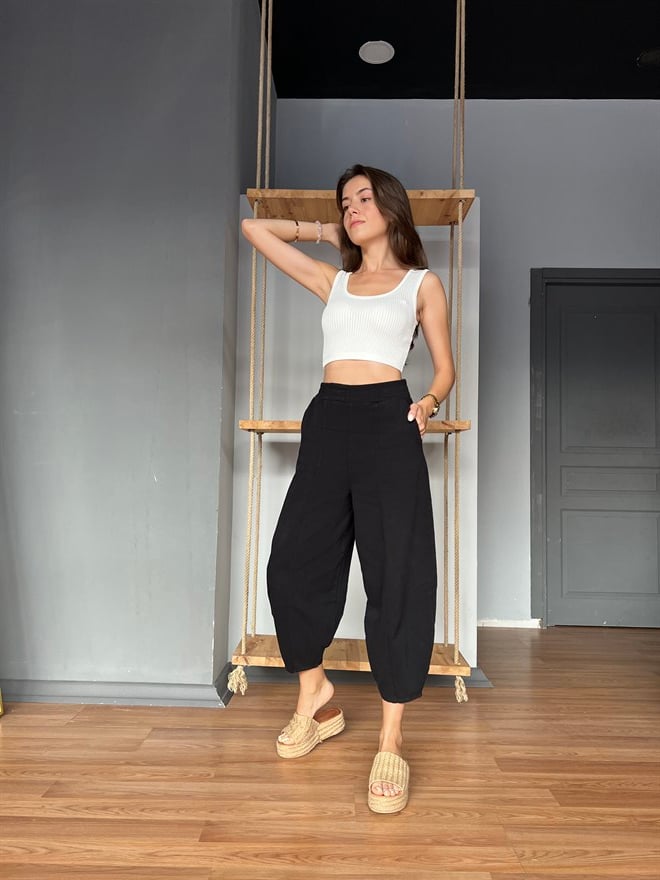 Gabardin Şalvar Pantolon - Siyah - Dominatrend