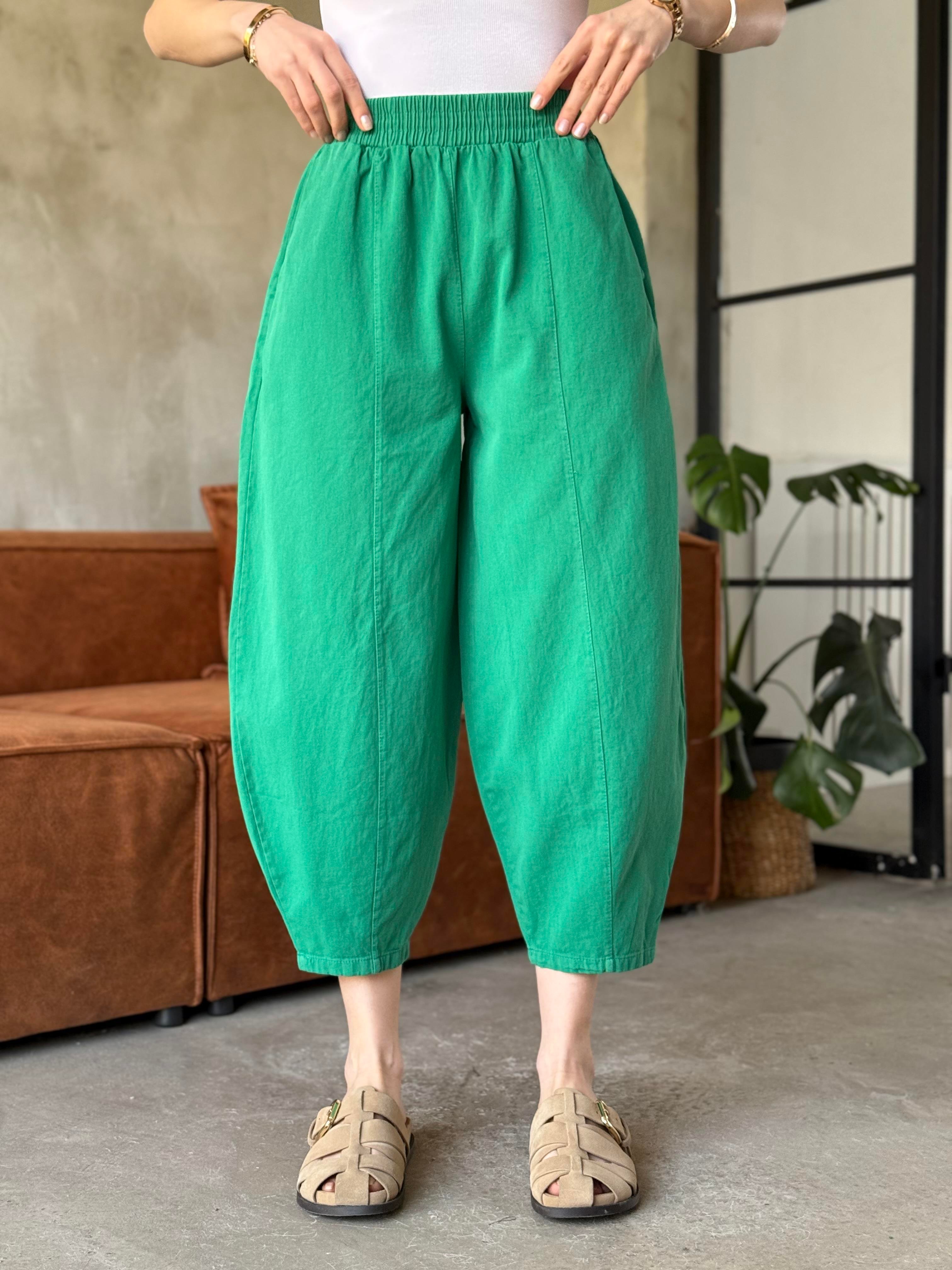 Gabardin Şalvar Pantolon - Yeşil - Dominatrend