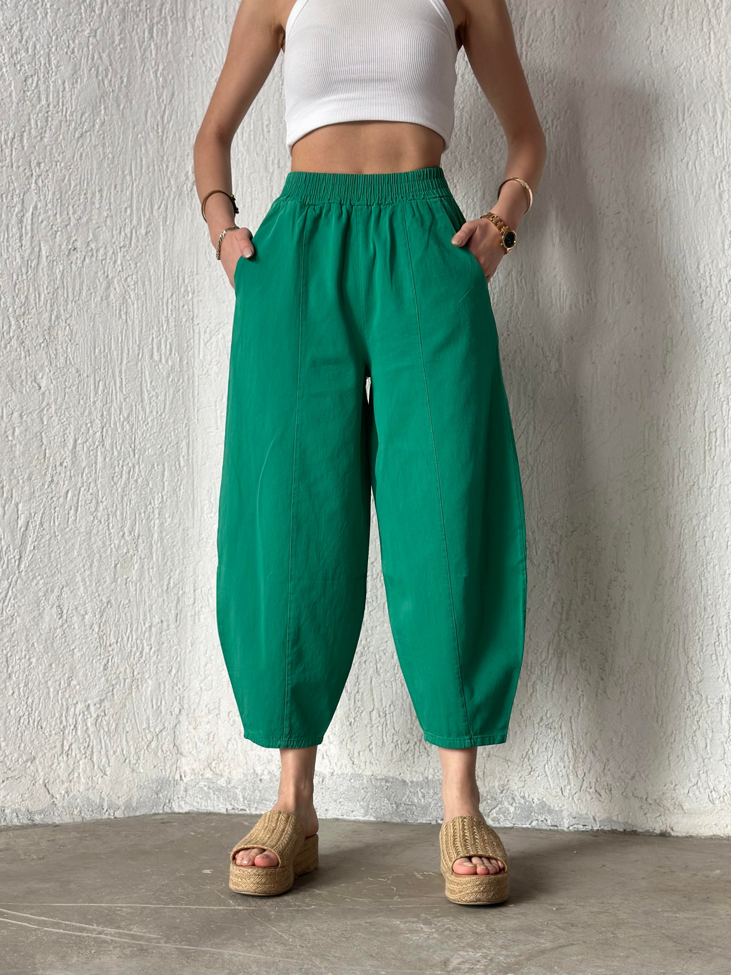 Gabardin Şalvar Pantolon - Yeşil - Dominatrend