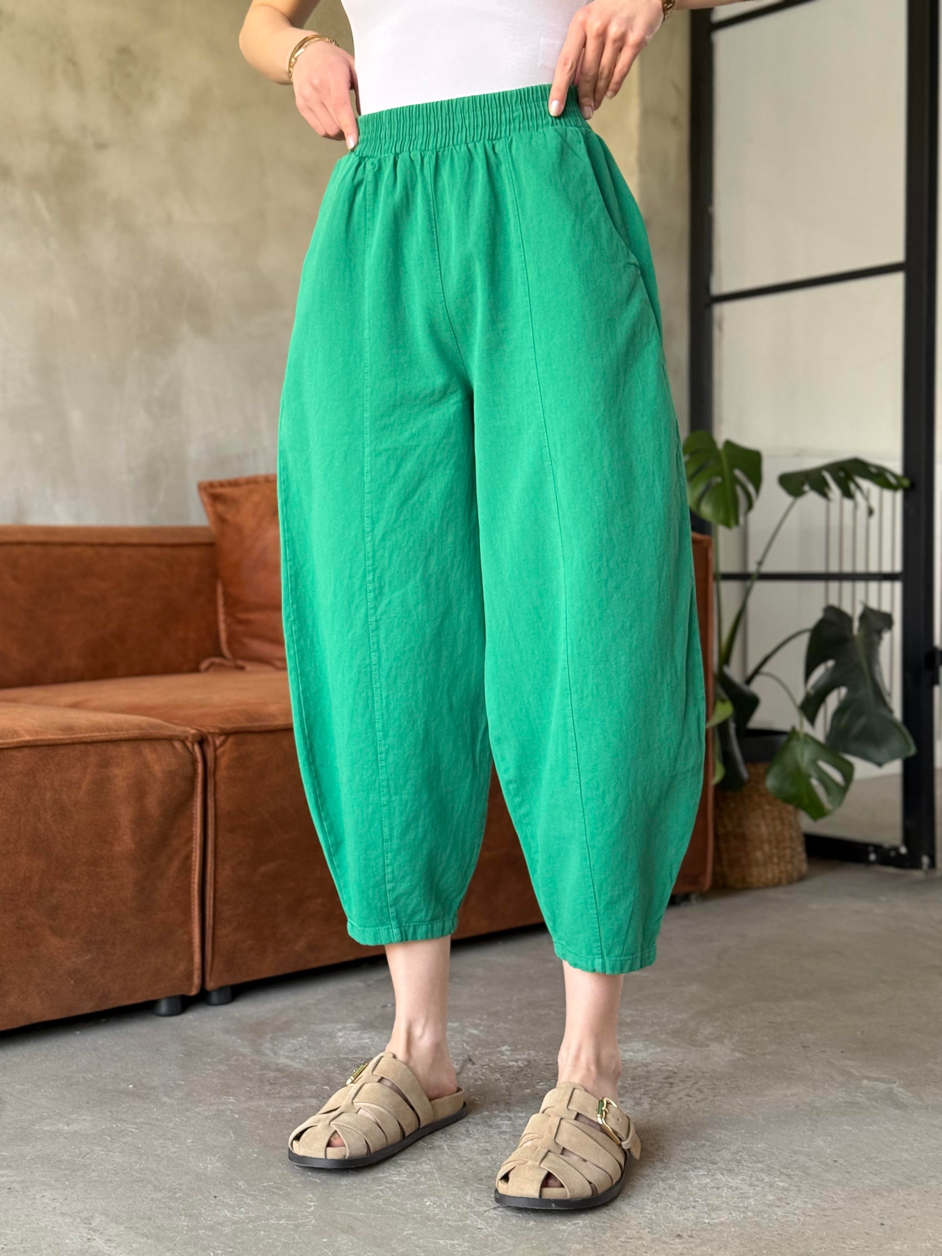 Gabardin Şalvar Pantolon - Yeşil - Dominatrend