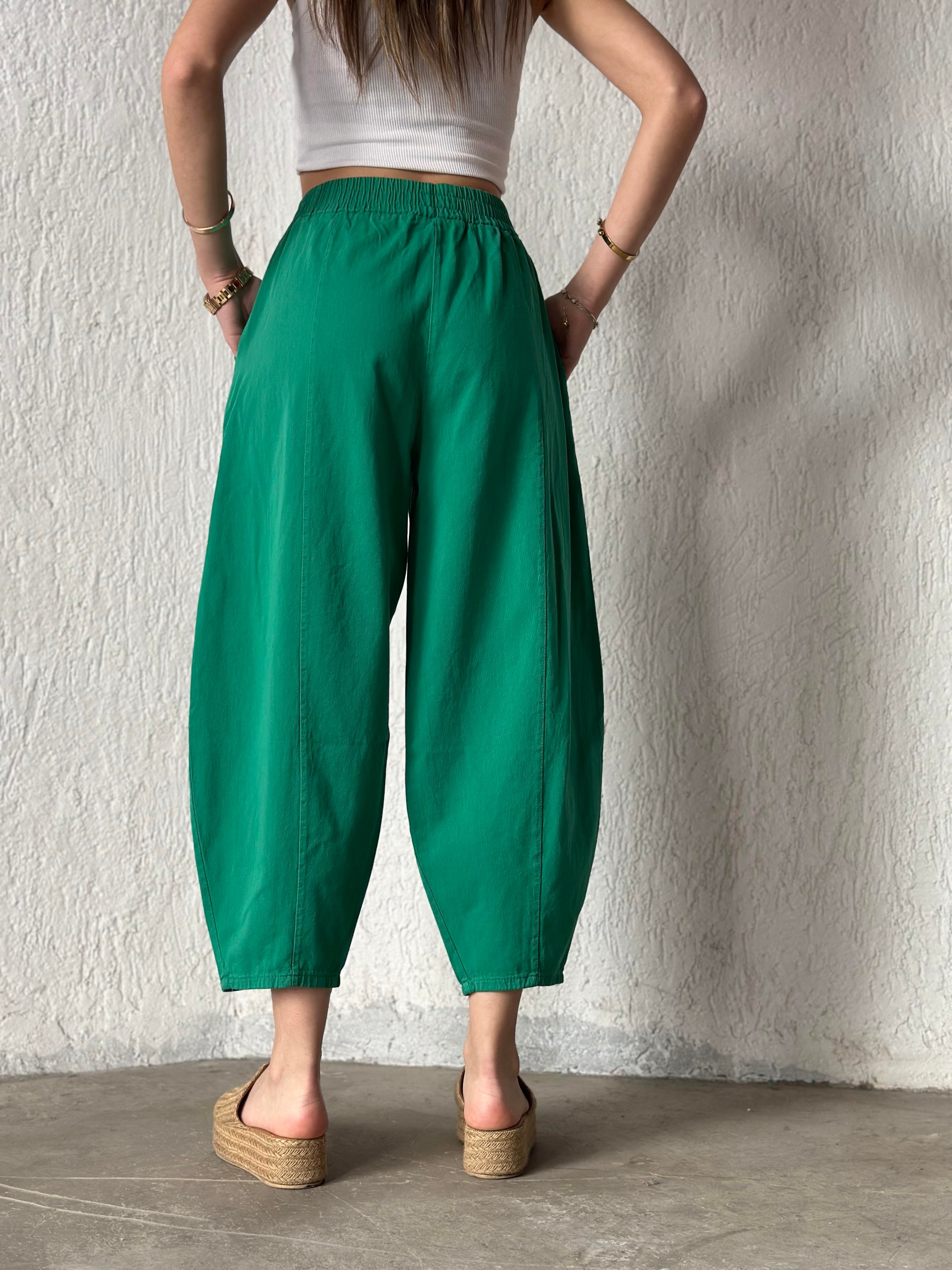 Gabardin Şalvar Pantolon - Yeşil - Dominatrend