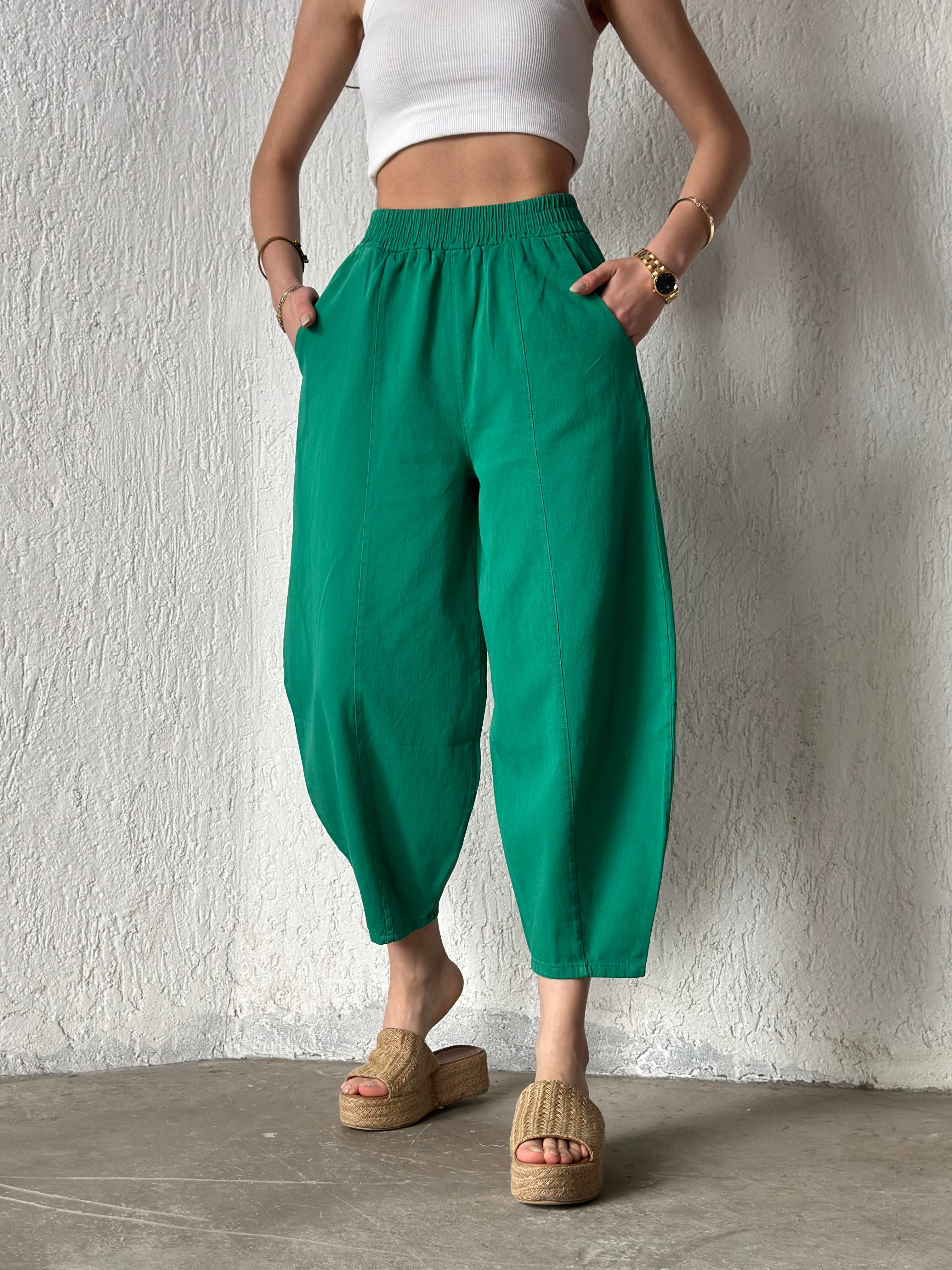Gabardin Şalvar Pantolon - Yeşil - Dominatrend