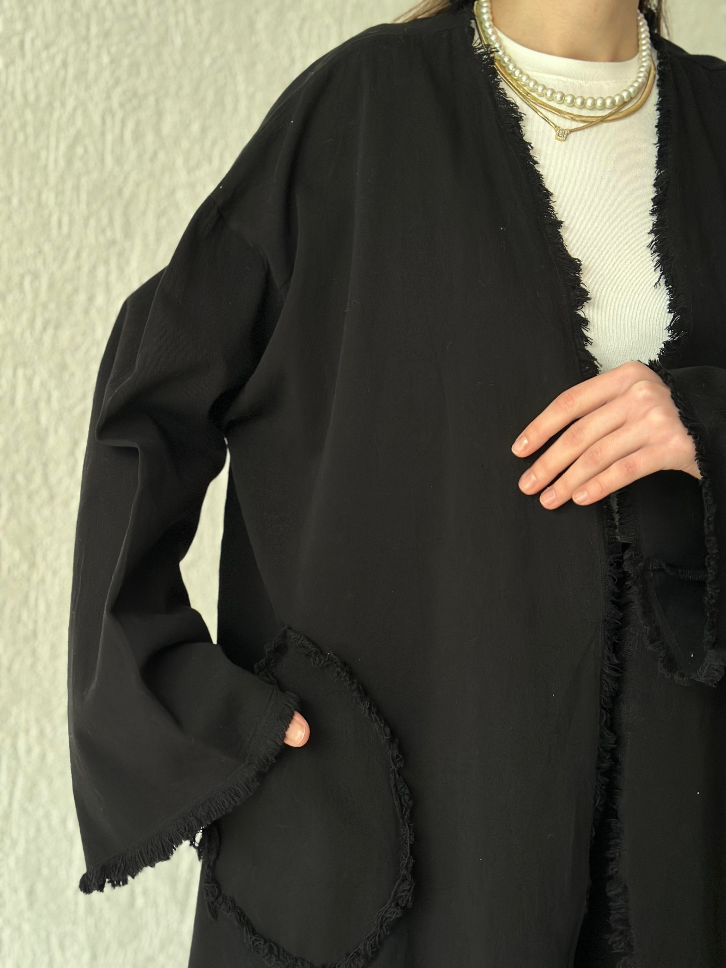 Gabardin Tasarım Kimono Pantolon Takım Siyah - Dominatrend