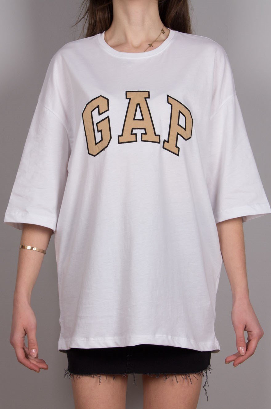 Gap Nakış T-shirt Beyaz - Dominatrend