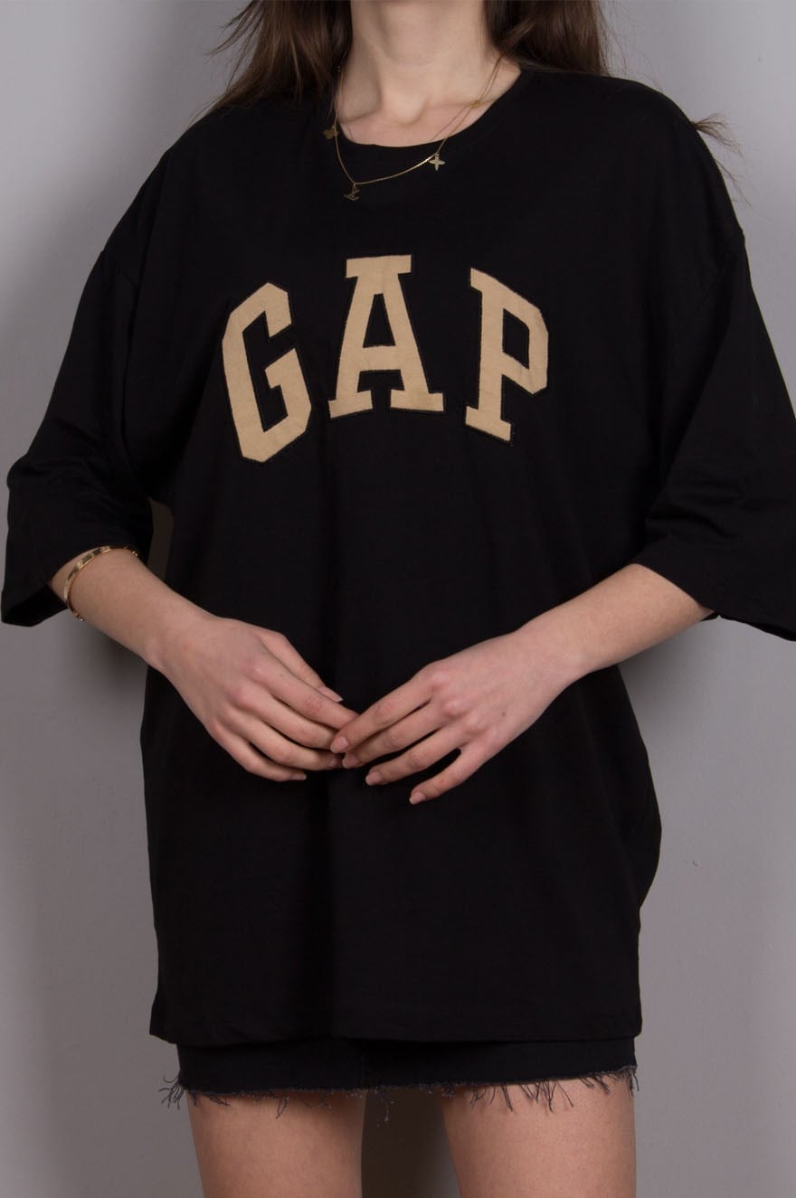 Gap Nakış T-shirt Siyah - Dominatrend