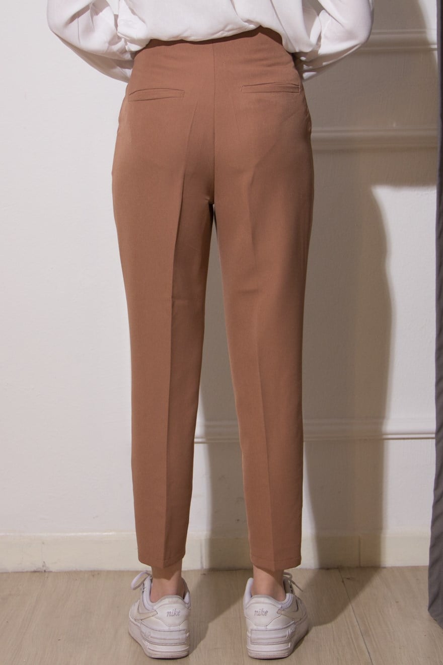 Gizli Fermuarlı Kumaş Pantolon - Camel - Dominatrend