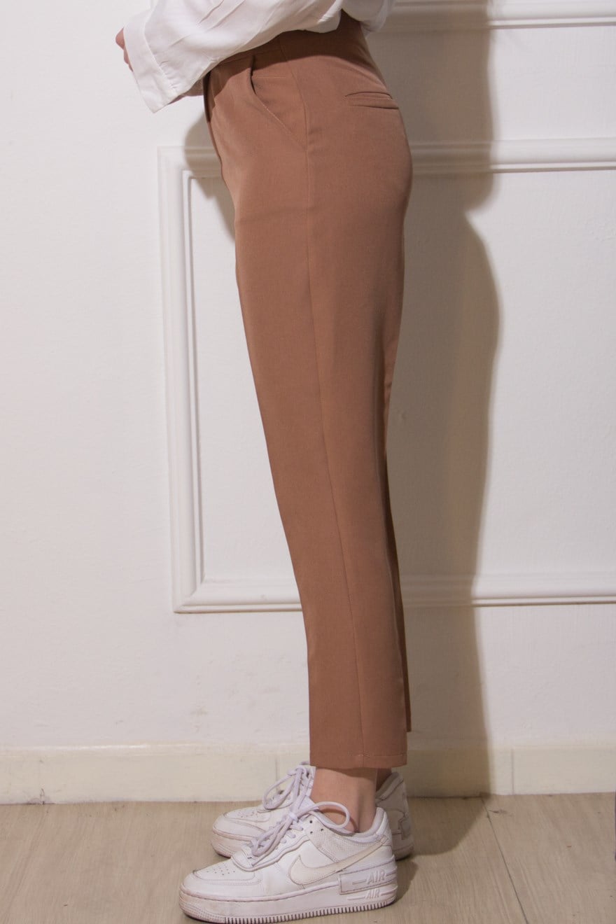 Gizli Fermuarlı Kumaş Pantolon - Camel - Dominatrend