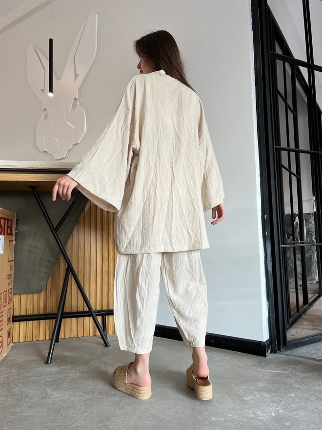 Gofre İkili Takım - Krem - Dominatrend
